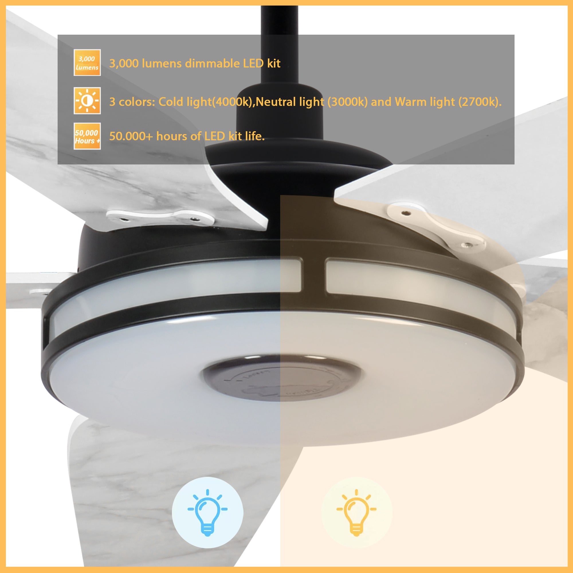 52 Inch Explorer Smart Fan with LED Light & Remote Control - Perfect for Outdoor Patio, Indoor Living Room & Bedroom Cooling