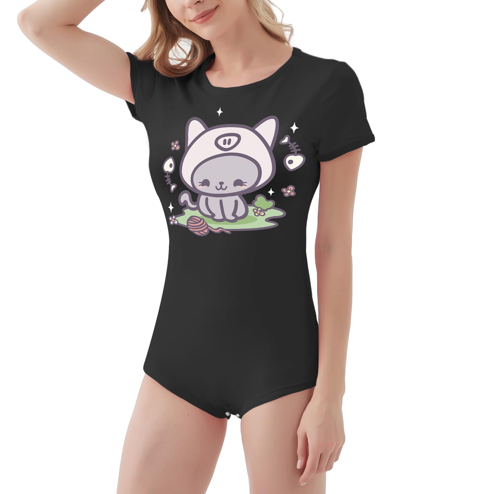 Women's Short Sleeve Romper Pajamas - Soft Cotton Sleepwear & Nightwear Onesie for Lounge, Travel & Home Comfort
