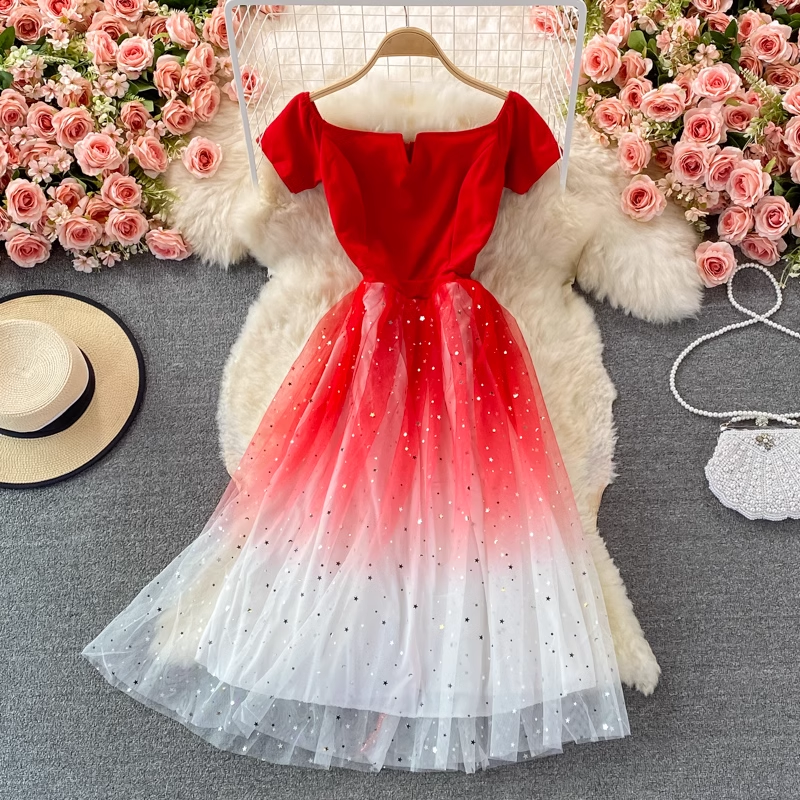 Elegant Fairy Sparkling Gradient Midi Evening Dress 1796 - Perfect for Prom, Wedding, and Formal Events