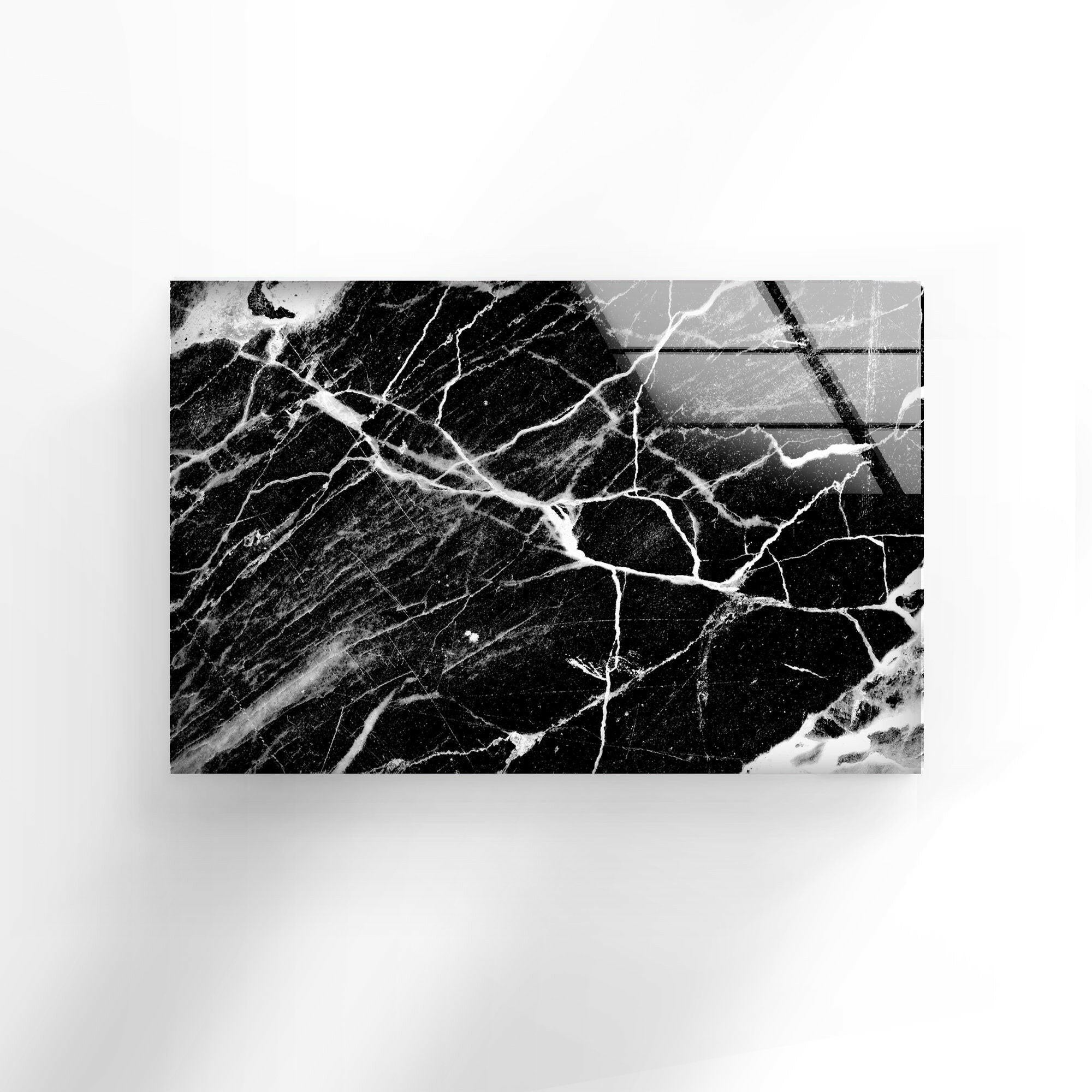 Modern Black and White Marble Abstract Glass Wall Art - Elegant Home Decor for Living Room, Bedroom & Office