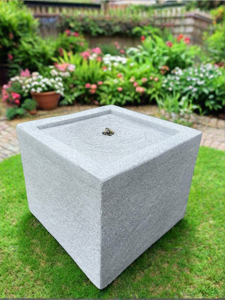 Square LED Water Fountain with Lights – Plug-in Powered, Light Grey (37x37x30cm) – Perfect for Home Decor, Garden, Office & Meditation Spaces