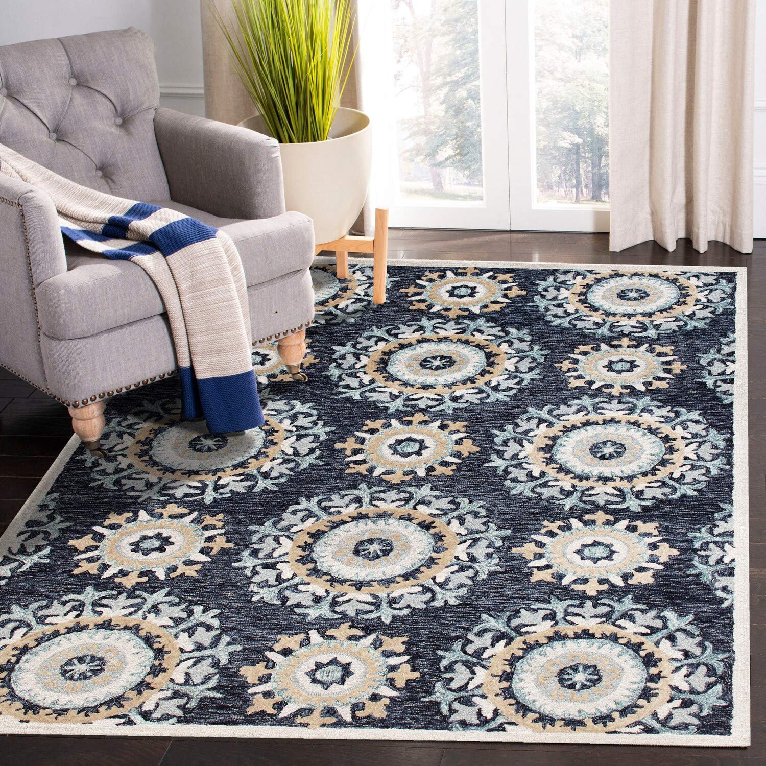 LR Home Modern Suzani Surge Area Rug - Soft Bohemian Style Non-Slip Living Room Carpet for Bedroom, Dining Room & Home Decor