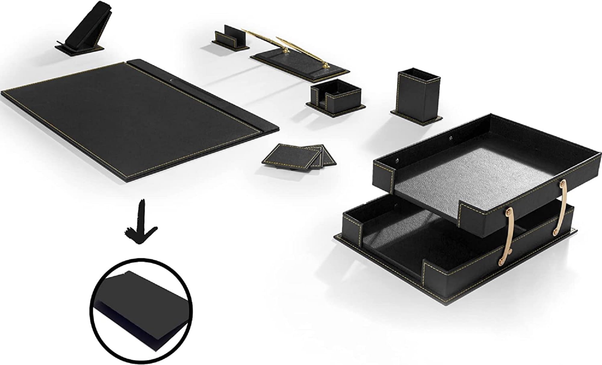Premium MOOGCO Bonded Leather Desk Organizer Set - Stylish Office & Home Desk Accessories with Pen Holder, File Organizer & Notepad - Perfect for Workspace Organization, Executive Gifts & Home Office Decor