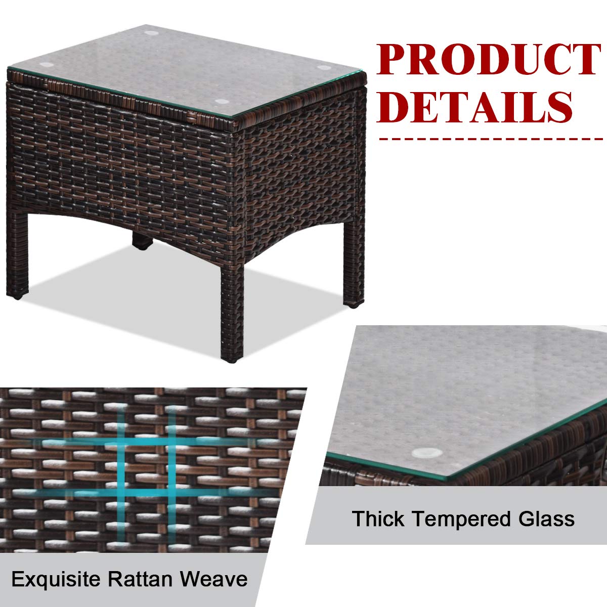 Tangkula 3-Piece Outdoor Patio Furniture Set - All-Weather Wicker Chairs with Glass Coffee Table & Thick Cushions - Red 2-Seater Garden, Poolside, Backyard, Porch Furniture for Relaxing & Entertaining