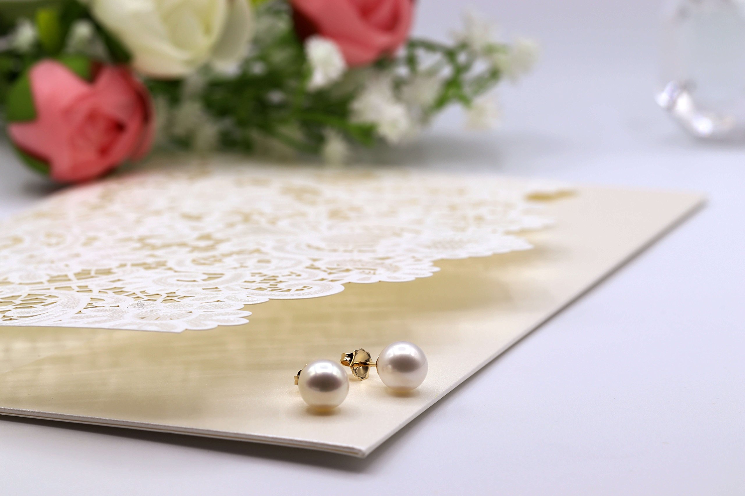 14K Gold AAAAA 8.5-9mm White Freshwater Cultured Pearl Stud Earrings for Women - Elegant Jewelry Gift for Wedding, Anniversary & Special Occasions