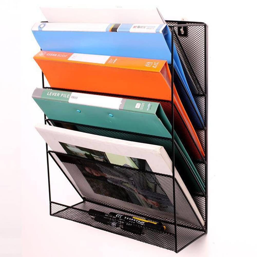 WAQAQM 6-Tier Wall Mounted Mesh File Organizer - Newspaper Holder, Mail Sorter, Magazine Storage Rack with Hanging Trays - Perfect for Home Office, Kitchen, Entryway Organization