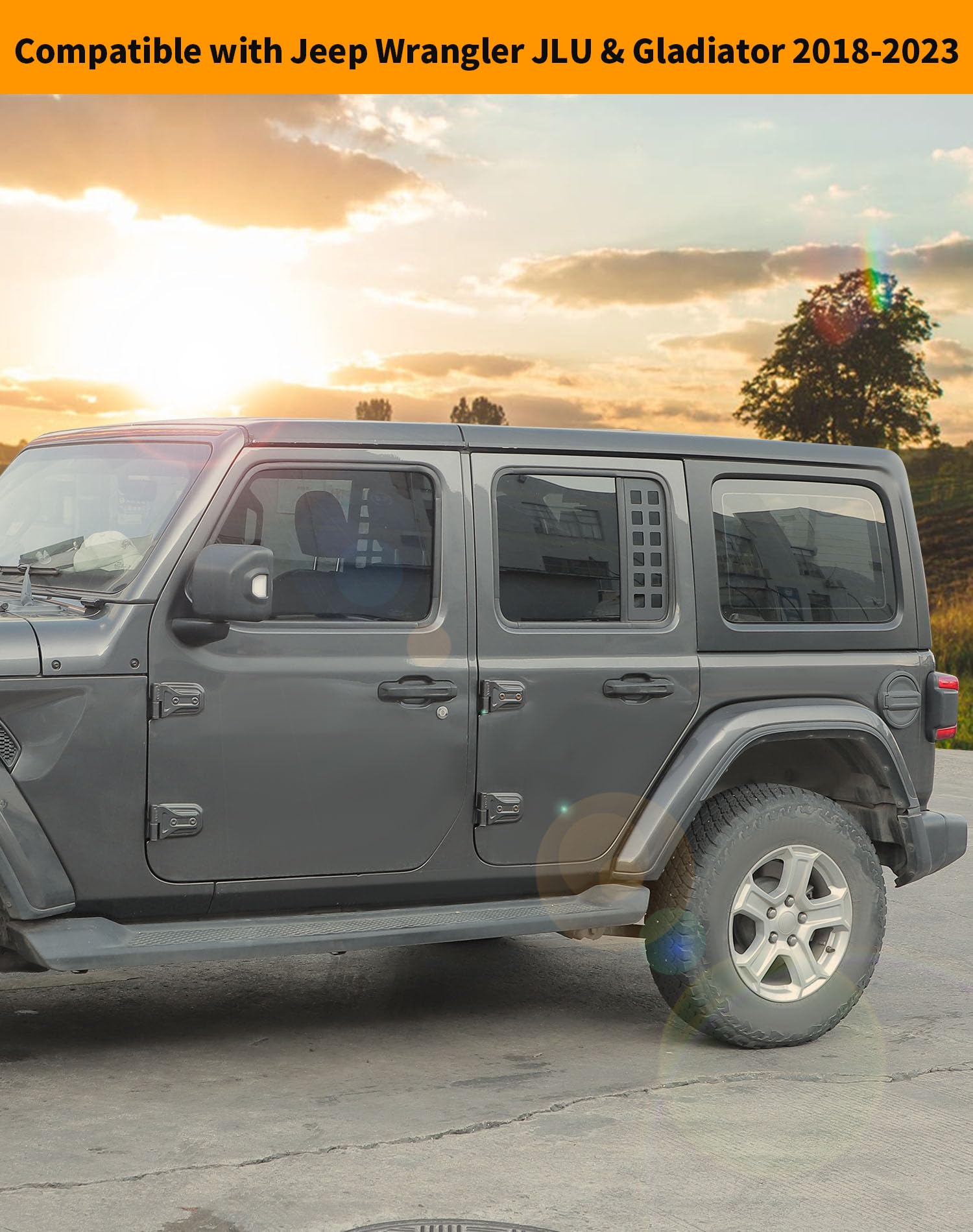 Hoolcar Aluminum Alloy Rear Door Window Decals for Jeep Wrangler JL Unlimited 4-Door & Gladiator JT (2018-2024) - Durable Glass Panel Cover, Exterior Accessories for Off-Road Adventure & Car Customization