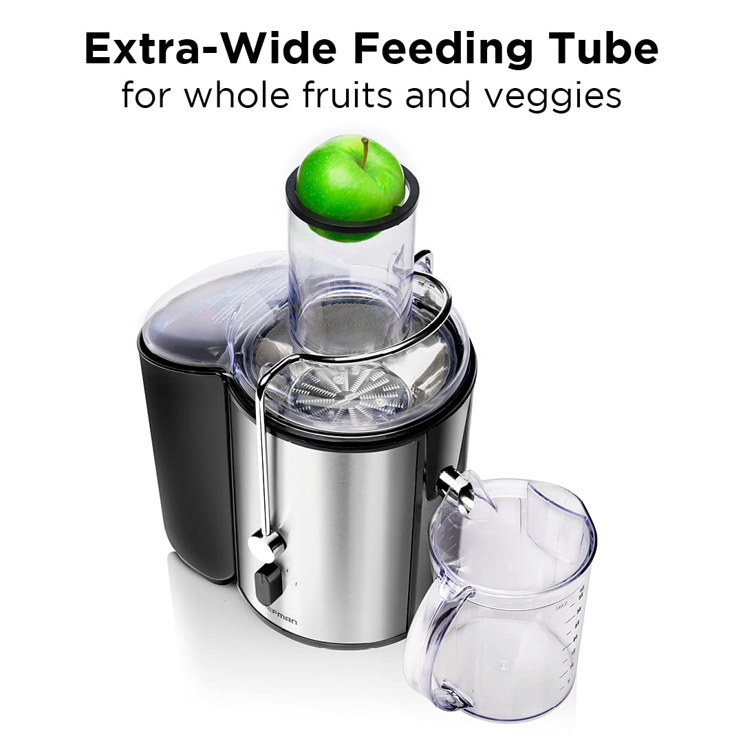 Chefman 2-Speed Electric Juicer with Extra-Wide Feeding Tube - Whole Fruit & Vegetable Juicer for Nutritious Green Juice - 1-Quart Detachable Pitcher & Built-in Foam Separator - Dishwasher Safe - Perfect for Healthy Smoothies, Detox Drinks & Breakfast Juicing