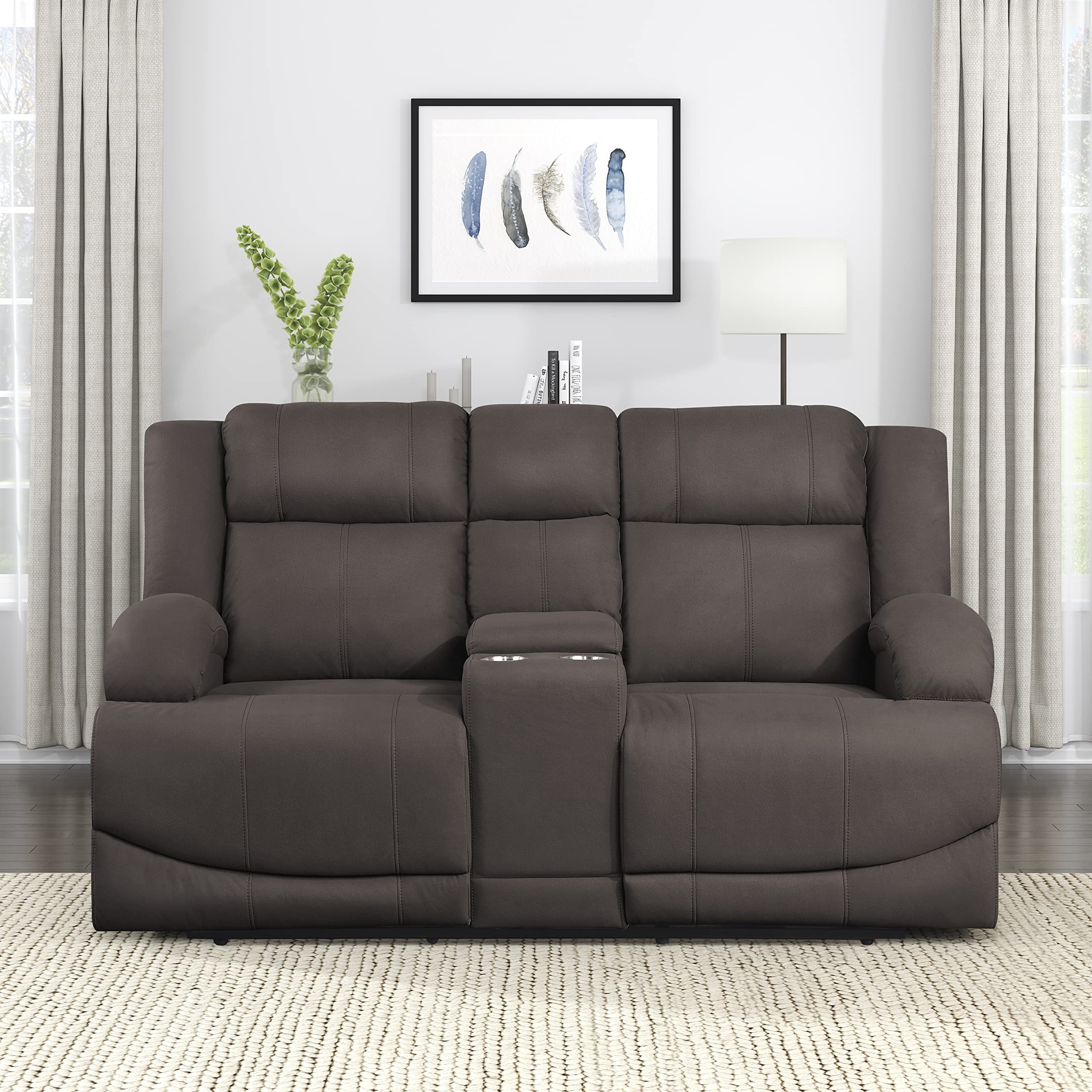 Lexicon Landwood Power Double Reclining Loveseat - Chocolate Brown Faux Leather - Comfortable Living Room Furniture for Small Spaces, Perfect for Movie Nights and Relaxing