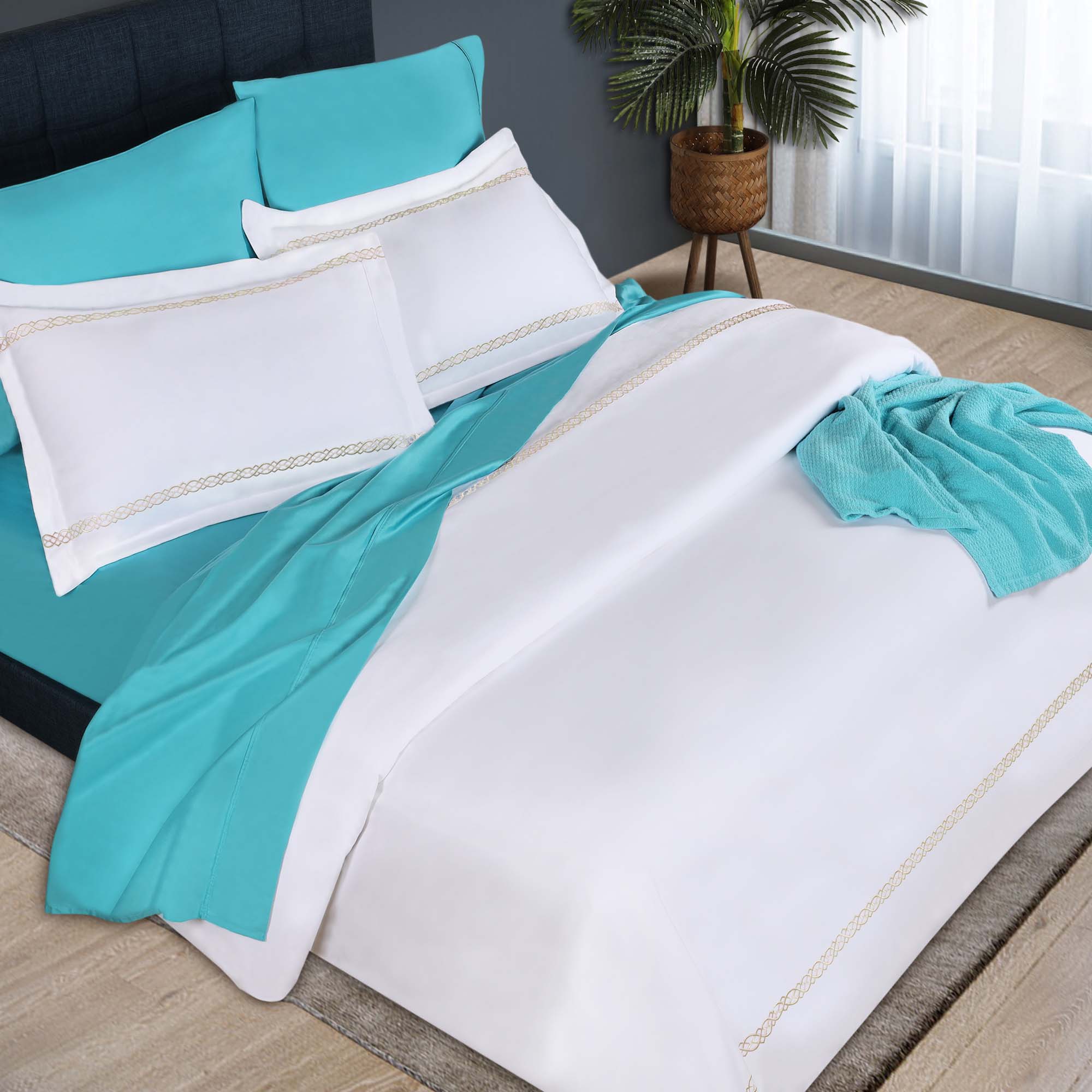 Luxury 1000 Thread Count Egyptian Cotton Embroidered Duvet Cover Set - King Size Bedding for Hotel & Home Decor