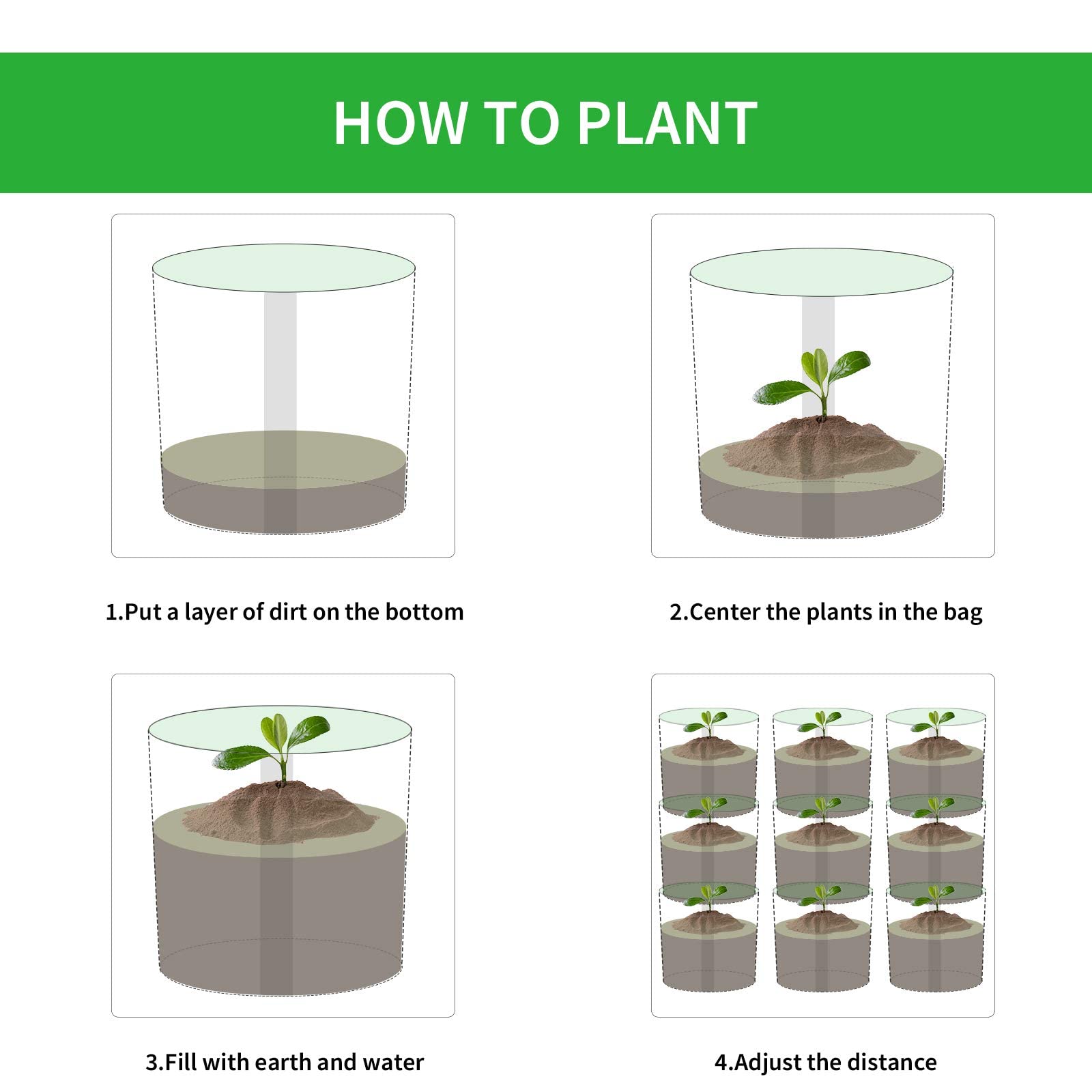 iPower 5-Pack 1 Gallon Fabric Grow Bags - Breathable Nonwoven Plant Pots with Self-Adhesive Sides for Easy Transplanting - Ideal for Vegetables, Flowers, Herbs & Indoor/Outdoor Gardening