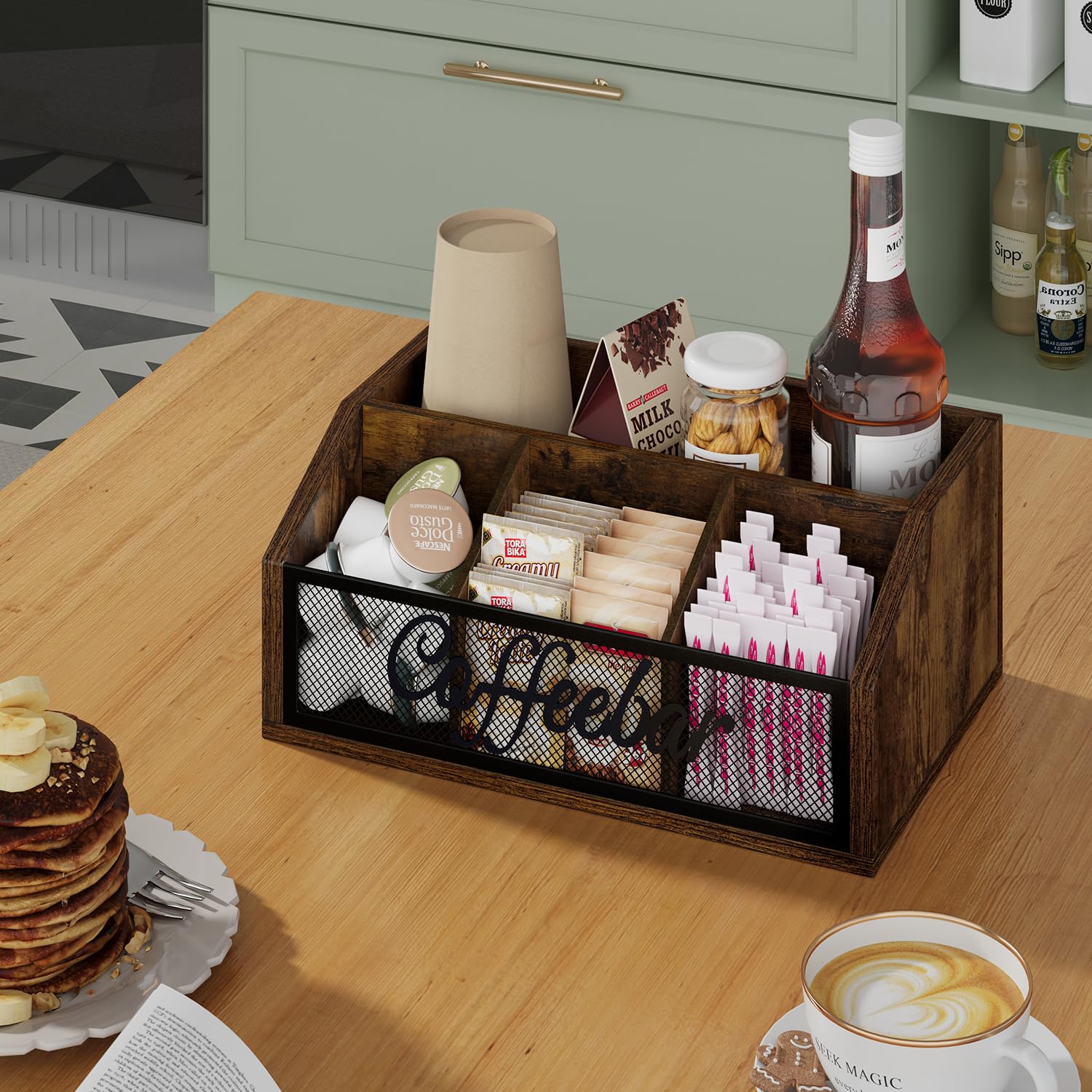 YINMIT Coffee Station Organizer - Countertop Coffee Bar Accessories Holder for Coffee Pods, Syrup, Cups & Stirrers - Coffee Condiment & Tea Organizer for Office, Kitchen or Home Coffee Station - Perfect for Espresso Machines & Keurig Brewing Systems
