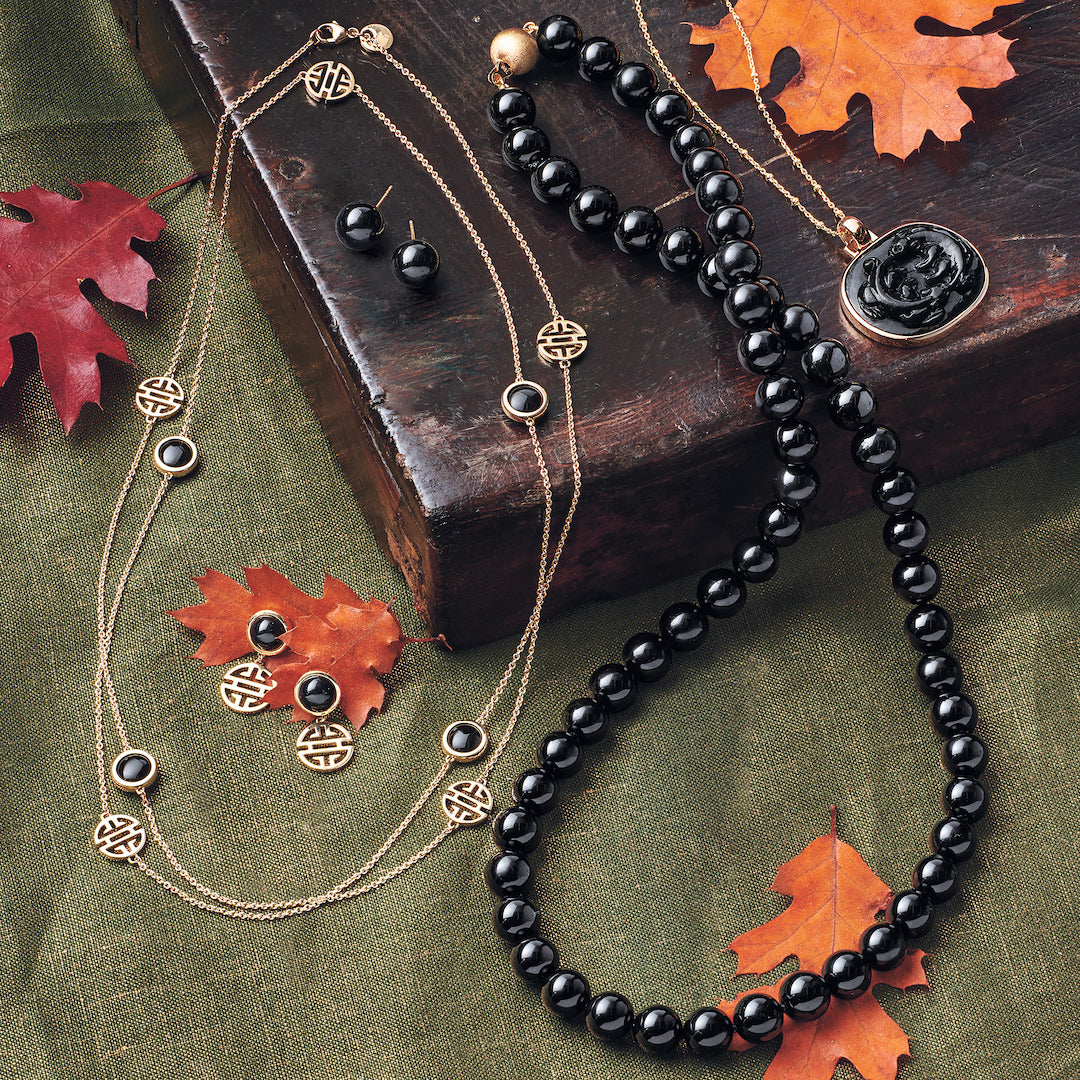 10mm Black Jade Beaded Long Necklace for Women - Elegant & Stylish Jewelry Gift for Parties, Weddings & Special Occasions