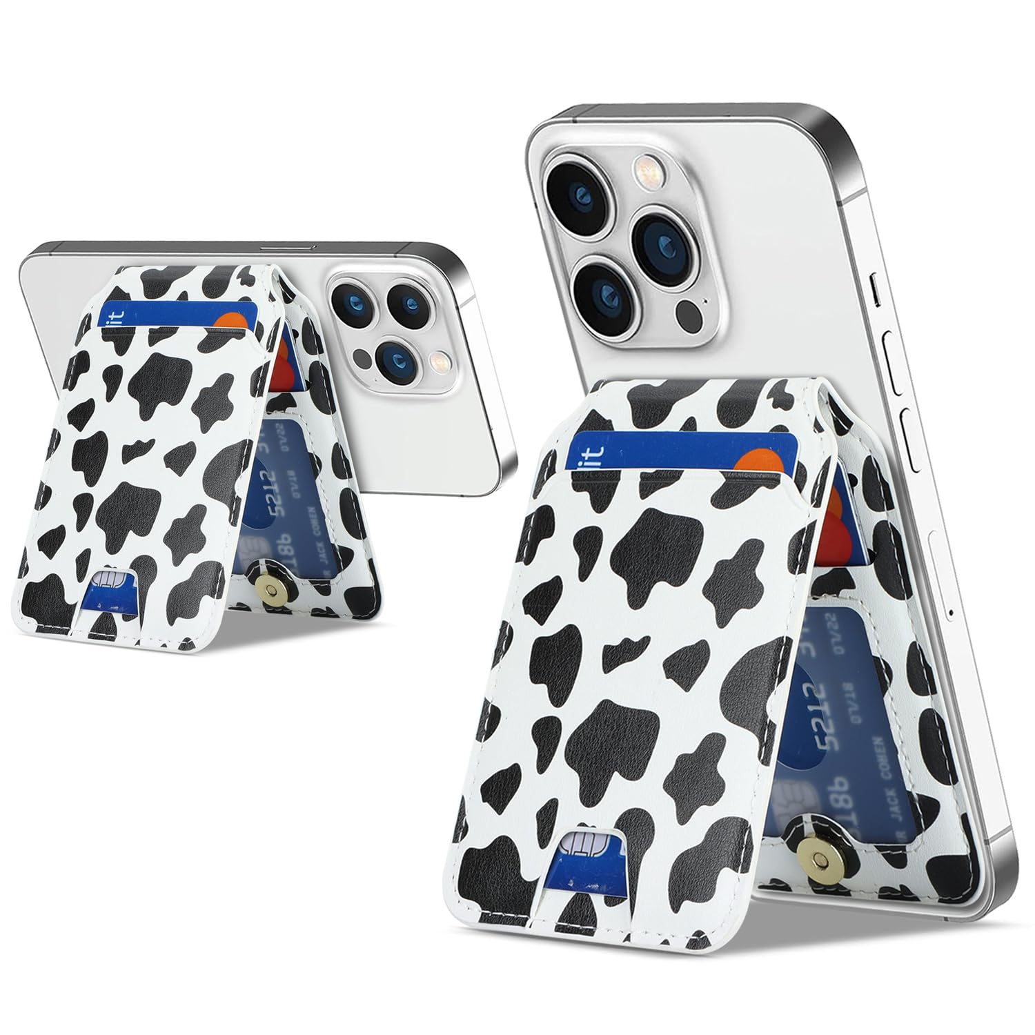 Magnetic Wallet for iPhone 16 Pro Max/14 Pro/15/14 Plus/13/12 - Magsafe Compatible Card Holder & Phone Wallet Case with Cow Stripes Design - Perfect for Travel, Shopping and Everyday Use