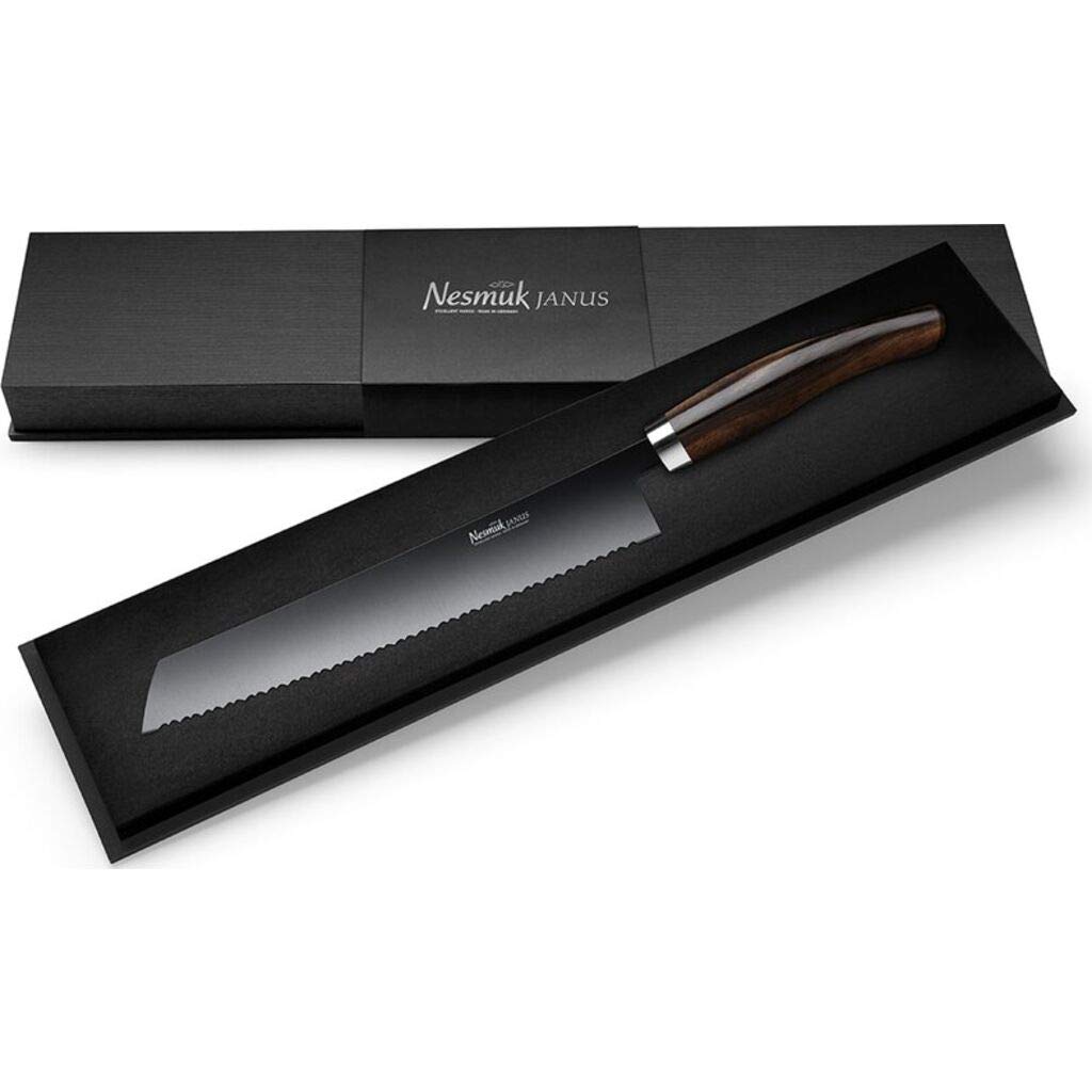 Premium Janus Bread Knife with Makassar Ebony Handle - Sharp Stainless Steel Blade for Slicing Bread, Pastries & Fruits - Perfect for Home Bakers, Professional Chefs & Kitchen Enthusiasts
