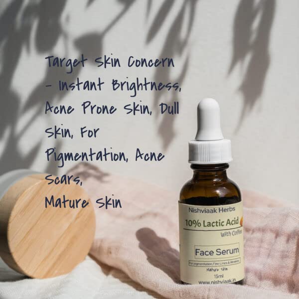 Nishviaak™ Herbs Lactic Acid & Coffee Face Serum - Brightening & Exfoliating Facial Treatment for Acne, Dark Spots & Wrinkles | Perfect for Daily Skincare Routine & Nighttime Use
