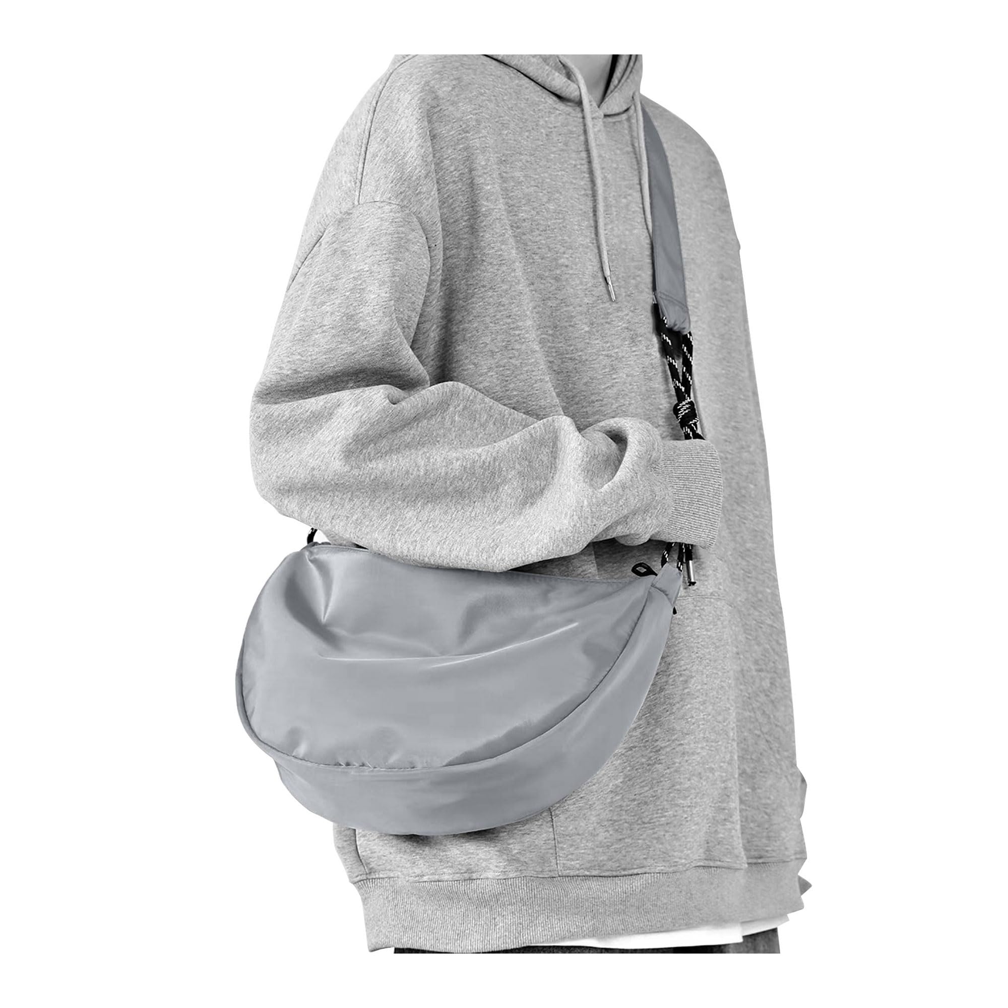 SEAFEW Grey Hobo Bag for Women & Men - Crossbody Purse, Sling Backpack, Shoulder Bag, Small Nylon Fanny Pack - Soft & Casual Trendy Handbag for Daily Use, Travel & Shopping