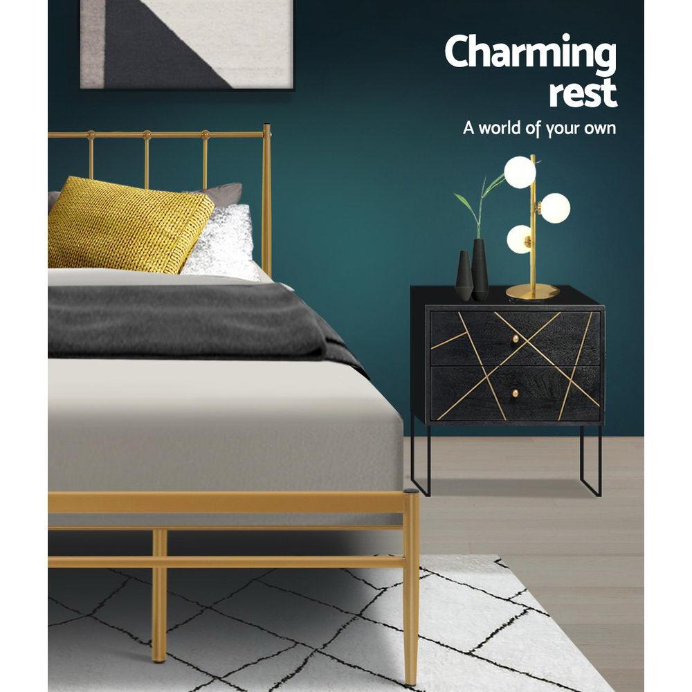 King Size Amor Bed Gold & Bonita Euro Top Mattress - Medium Firm Support for Back Pain Relief - Luxury Hybrid Mattress for Bedroom, Guest Room & Dorm Use