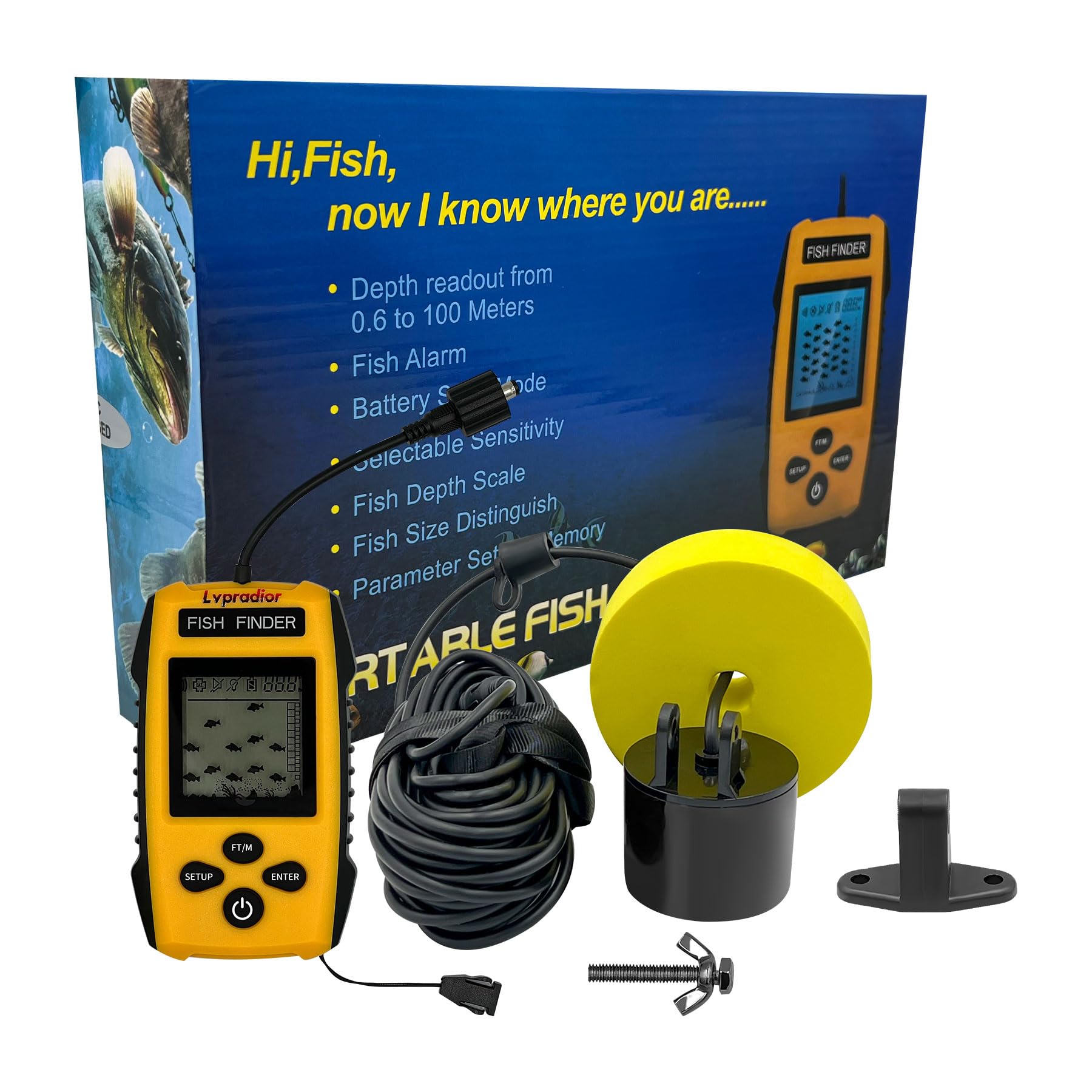 Lvpradior Portable Fish Finder with Sonar & LCD Display - Wired Castable Kayak & Boat Fish Finder, Ice Fishing Gear Accessories, Handheld Water Depth Detector for Kayaking, Boating, and Ice Fishing Adventures