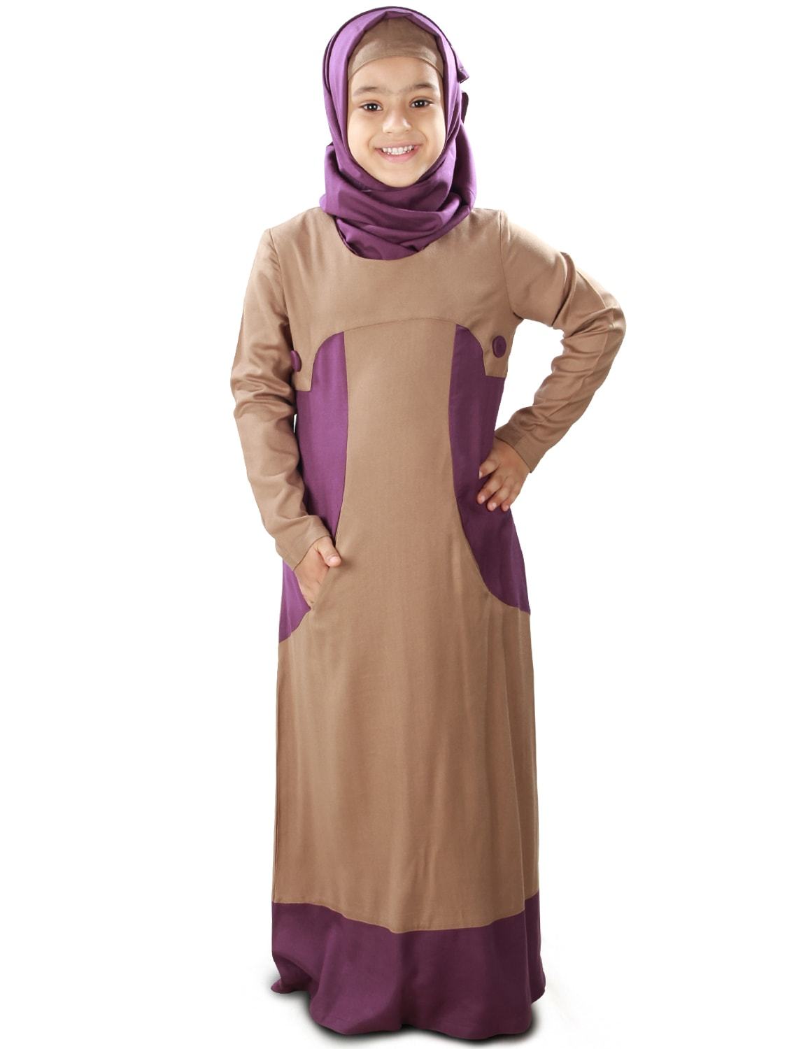 Afreen Khaki Rayon Kids Abaya Dress - Islamic Prayer Outfit for Girls - Perfect for Eid, Mosque & Special Occasions