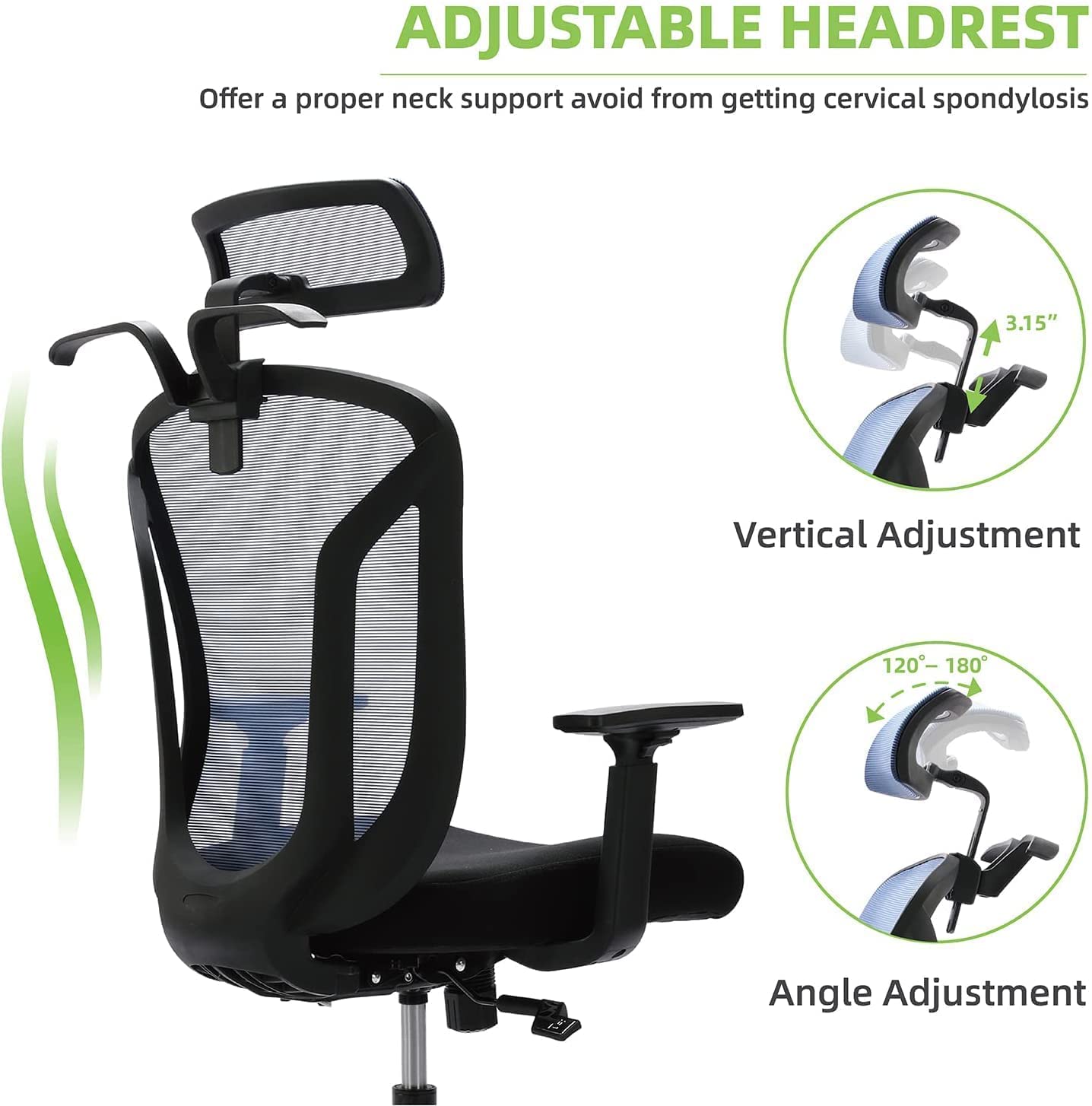Ergonomic High Back Office Chair with Adjustable Headrest & Lumbar Support - Breathable Mesh Executive Desk Chair for Home & Office - Includes Soft Foam Seat Cushion & Hanger - Perfect for Long Work Hours, Gaming & Remote Work (Blue)