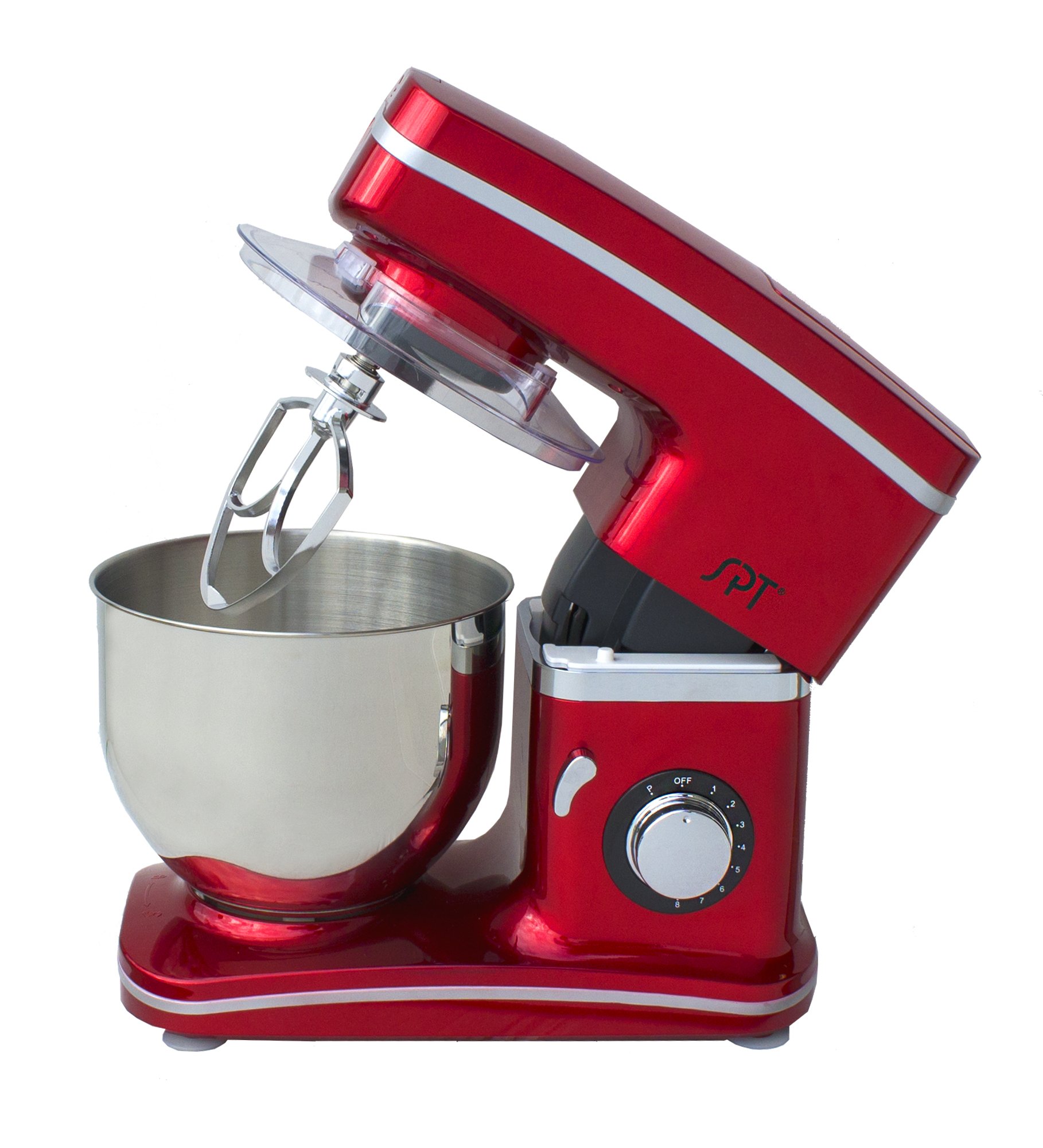 SPT MM-106R 7-Speed Stand Mixer with 5.5 Quart Bowl - Powerful 800W Red Kitchen Mixer for Baking, Dough Kneading & Whipping - Perfect for Cakes, Cookies & Bread Making