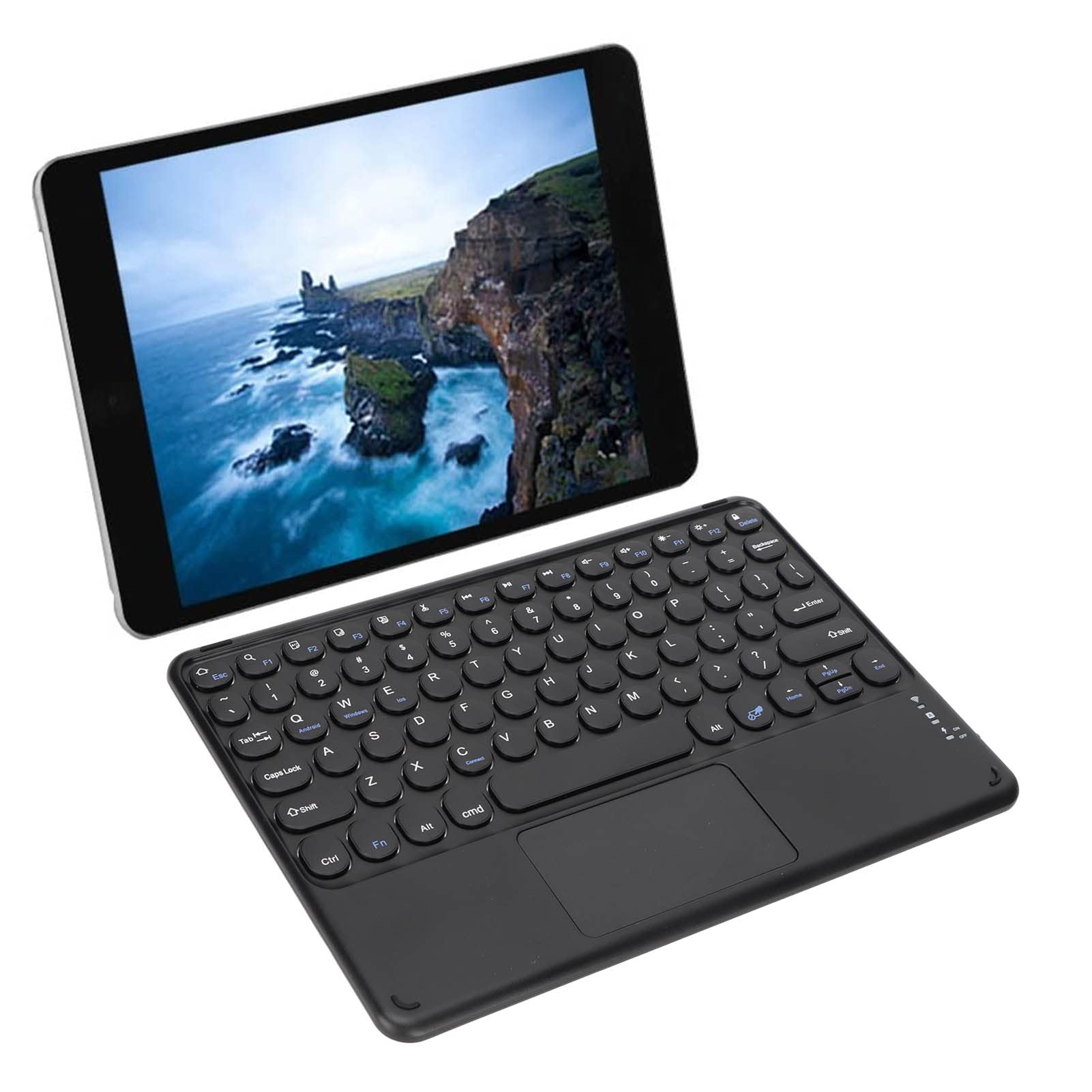 Wireless USB Keyboard with Touchpad - 10 Inch Round Keycaps, Slim Portable Waterproof Design for Laptops, Tablets & Smartphones (Black) | Perfect for Office, Home & Travel Use