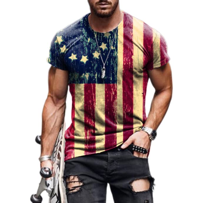 American Flag 3D Printed Men's T-Shirt - Summer Casual Crew Neck Short Sleeve Tee for Patriotic Events, BBQ Parties & Outdoor Activities
