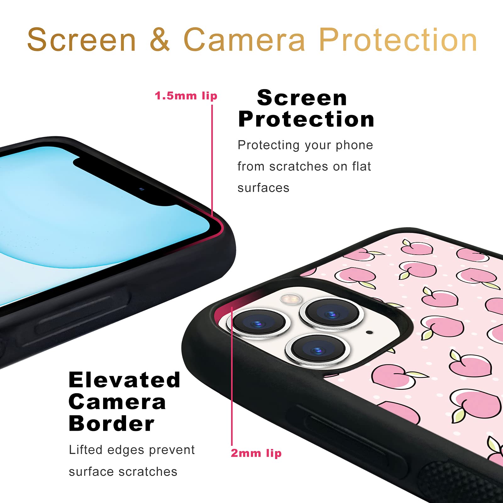 **Pink Peaches iPhone 11 Pro Case - Shockproof Protective TPU & Aluminum Cover for Women & Girls - Cute Tropical Design for Everyday Use & Travel**