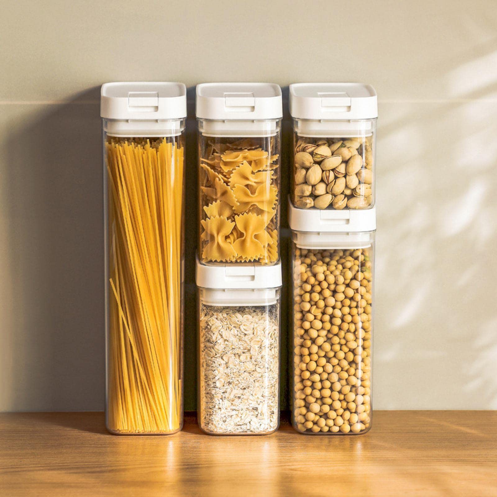 4-Piece Airtight Food Storage Container Set - BPA-Free Plastic Kitchen Organizer for Cereals, Snacks & Dry Goods - Moisture-Proof & Stackable Design - Perfect for Pantry, Office & Meal Prep