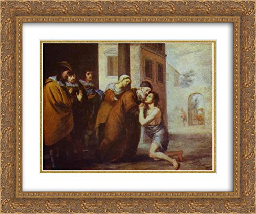 Bartolome Esteban Murillo The Return of the Prodigal Son Art Print - 24x20 Inches with Gold Ornate Frame & Double Matting - Museum Quality Religious Wall Decor for Living Room, Church or Office