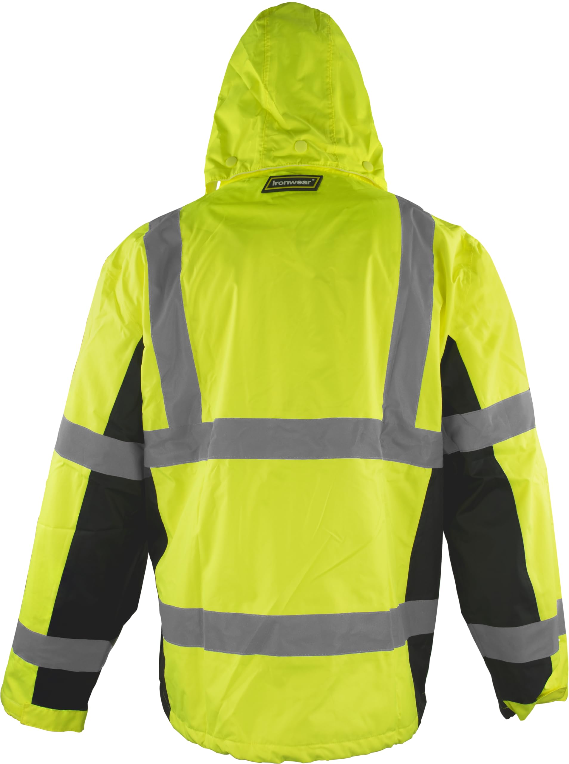 Ironwear 6435 High Visibility Reflective Waterproof Jacket - ANSI Class 3 Safety Jacket with Black Accents | Lightweight Rain Jacket for Construction, Cycling & Outdoor Work | Waterproof Windbreaker for Men & Women