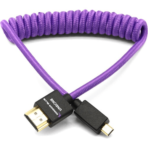 Kondor Blue Gerald Undone Braided Coiled High-Speed Micro HDMI to HDMI Cable - 12 to 24 Inch (Limited Purple Edition) for DSLR Cameras, Mirrorless Cameras & Video Production