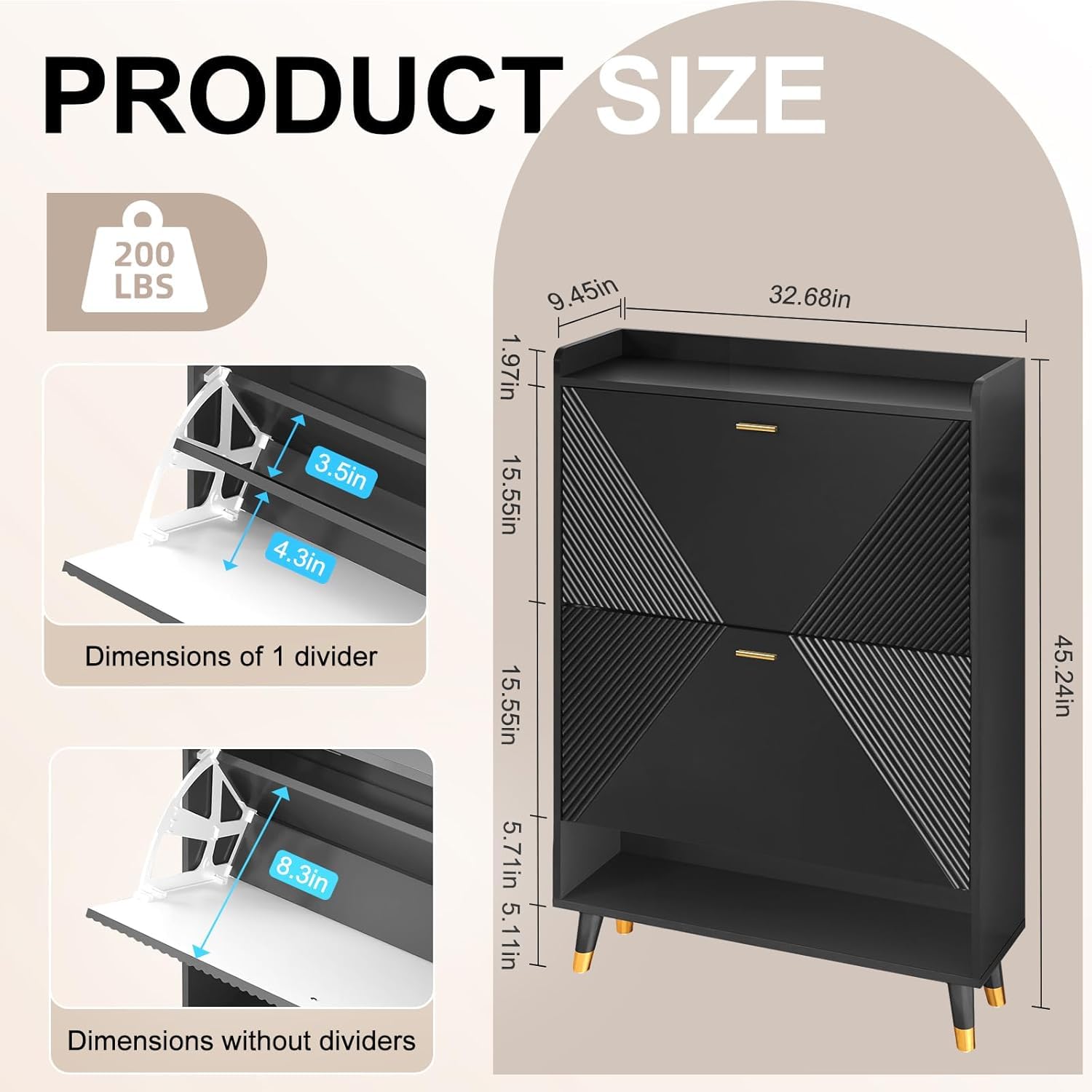 Black Wooden Shoe Storage Cabinet with Coat Hooks - Slim Entryway Shoe Organizer with 2 Flip Drawers & Hidden Doors - Perfect for Small Spaces, Hallways & Apartment Entry Organization