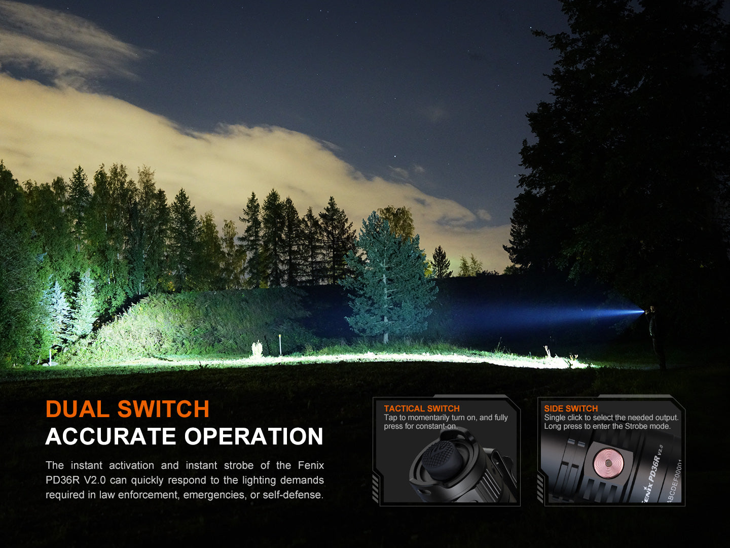 Fenix PD36R V2 Compact Rechargeable Tactical Flashlight - 1700 Lumens Bright LED, IP68 Waterproof, for Camping, Hiking, Emergency & Outdoor Adventures