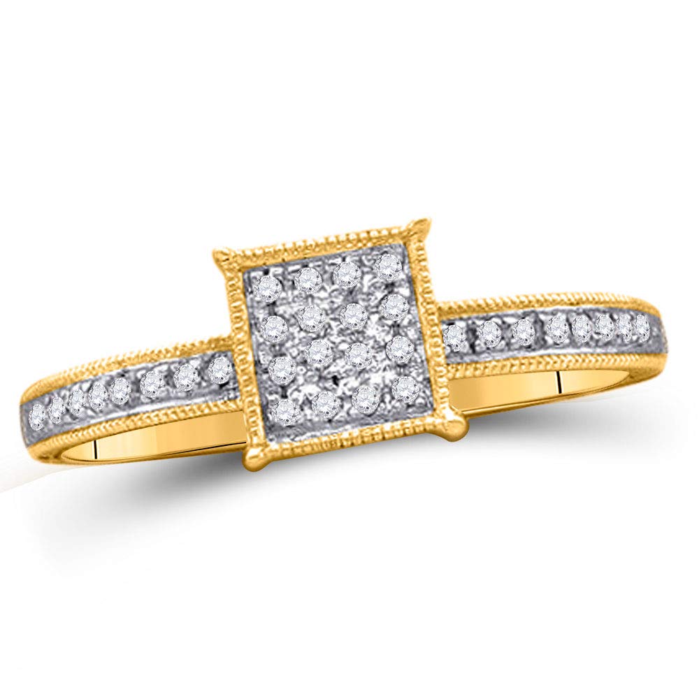 Dazzlingrock Collection 10K Yellow Gold Women's Round Diamond Square Cluster Ring 1/10 CTW - Elegant Jewelry for Engagement, Anniversary & Special Occasions