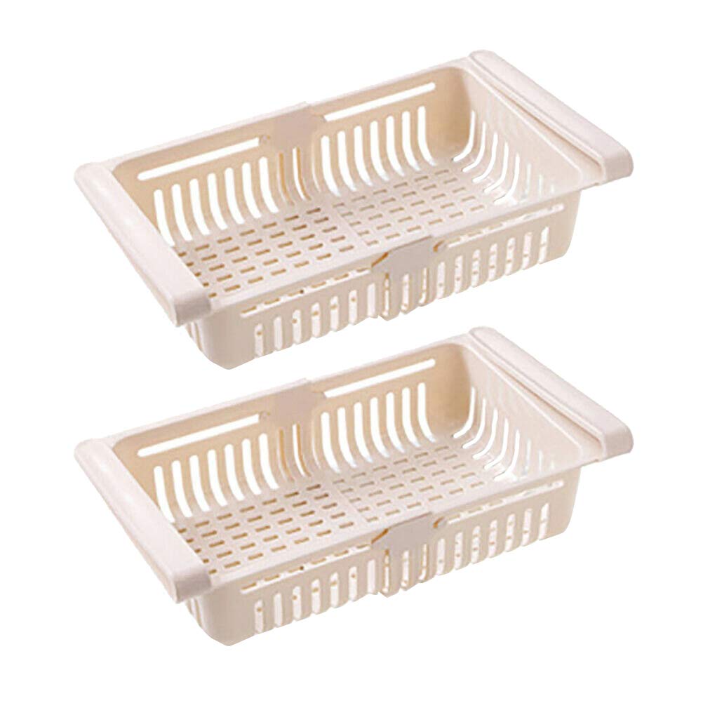 HEMOTON 2-Pack Retractable Fridge Storage Boxes - Beige for Organized Kitchen