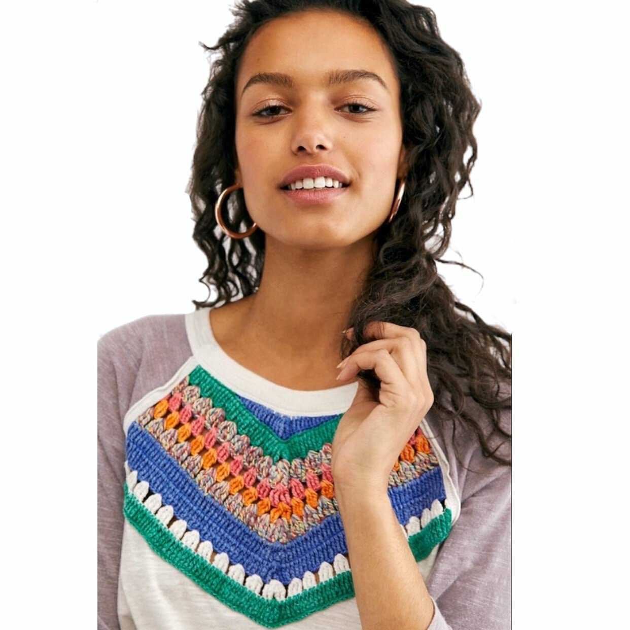 We The Free Women's Embroidered Raglan Sleeves Top - Stylish Casual Blouse for Everyday Wear, Date Nights & Weekend Outfits