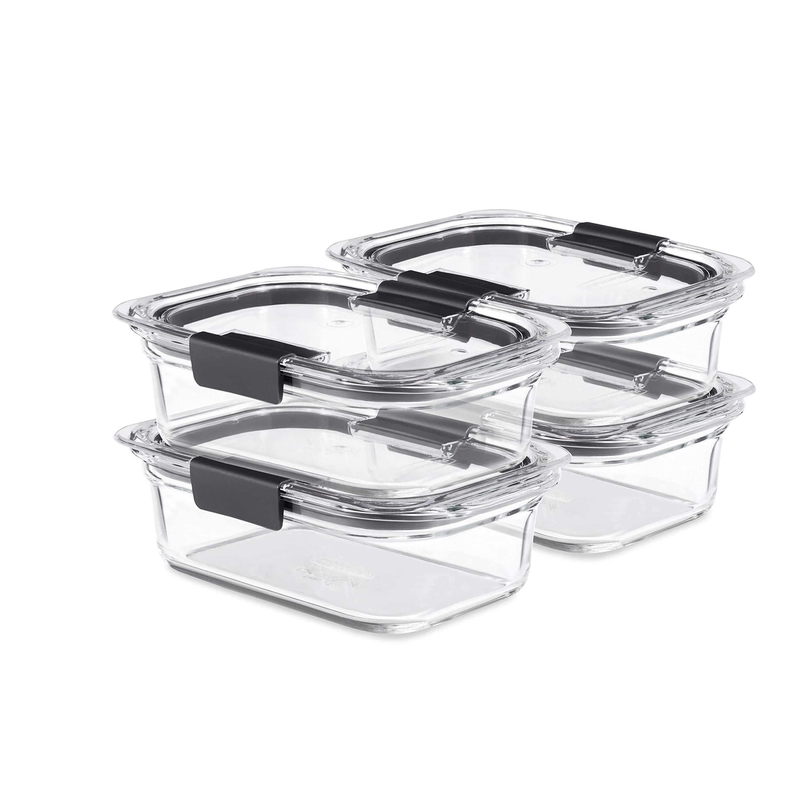 Rubbermaid Brilliance Glass Food Storage Containers Set of 9 (8 Pieces Total) - 3.2-Cup BPA-Free Leakproof Containers with Lids - Clear Glass Meal Prep & Leftovers Storage for Kitchen, Office, and Picnics