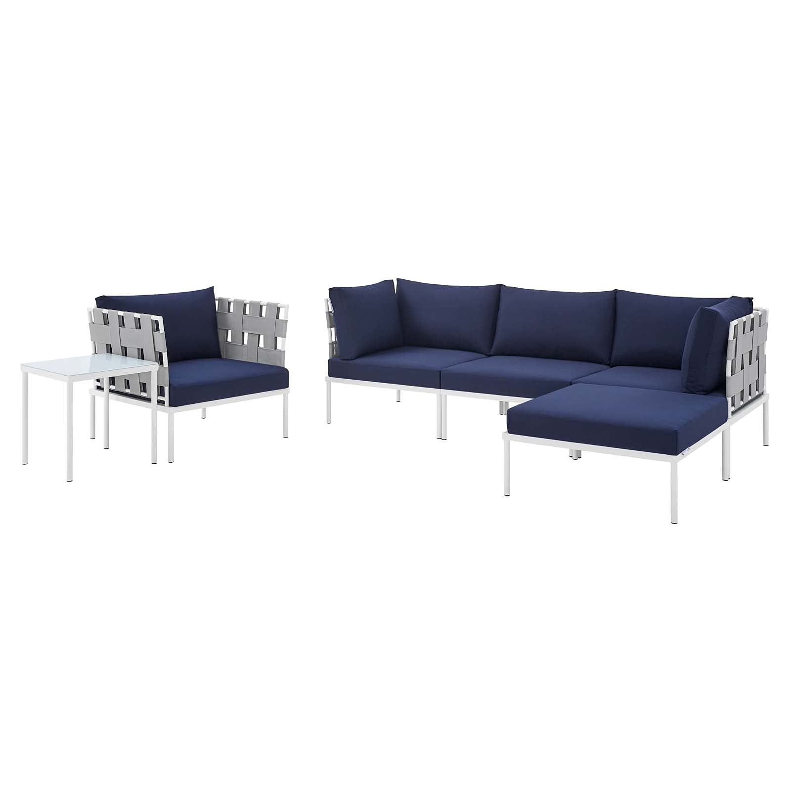 Modern Outdoor Lounge Sectional Sofa Set with Table - Aluminum Frame in Grey & Navy - Perfect for Patio, Garden, and Poolside Relaxation