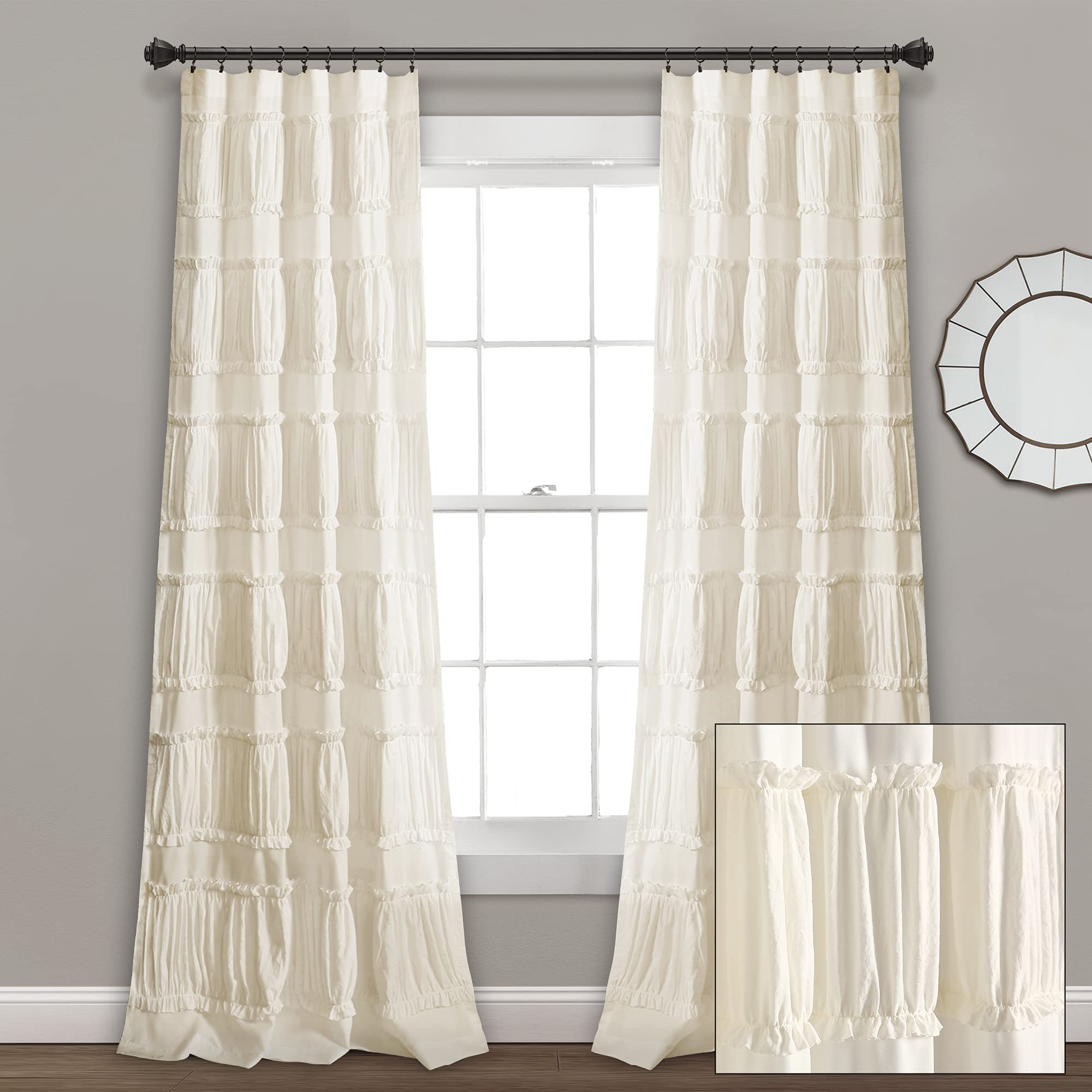 Lush Decor Nova Ruffle Curtains 42x95 Ivory - Elegant Window Dressing for Living Room