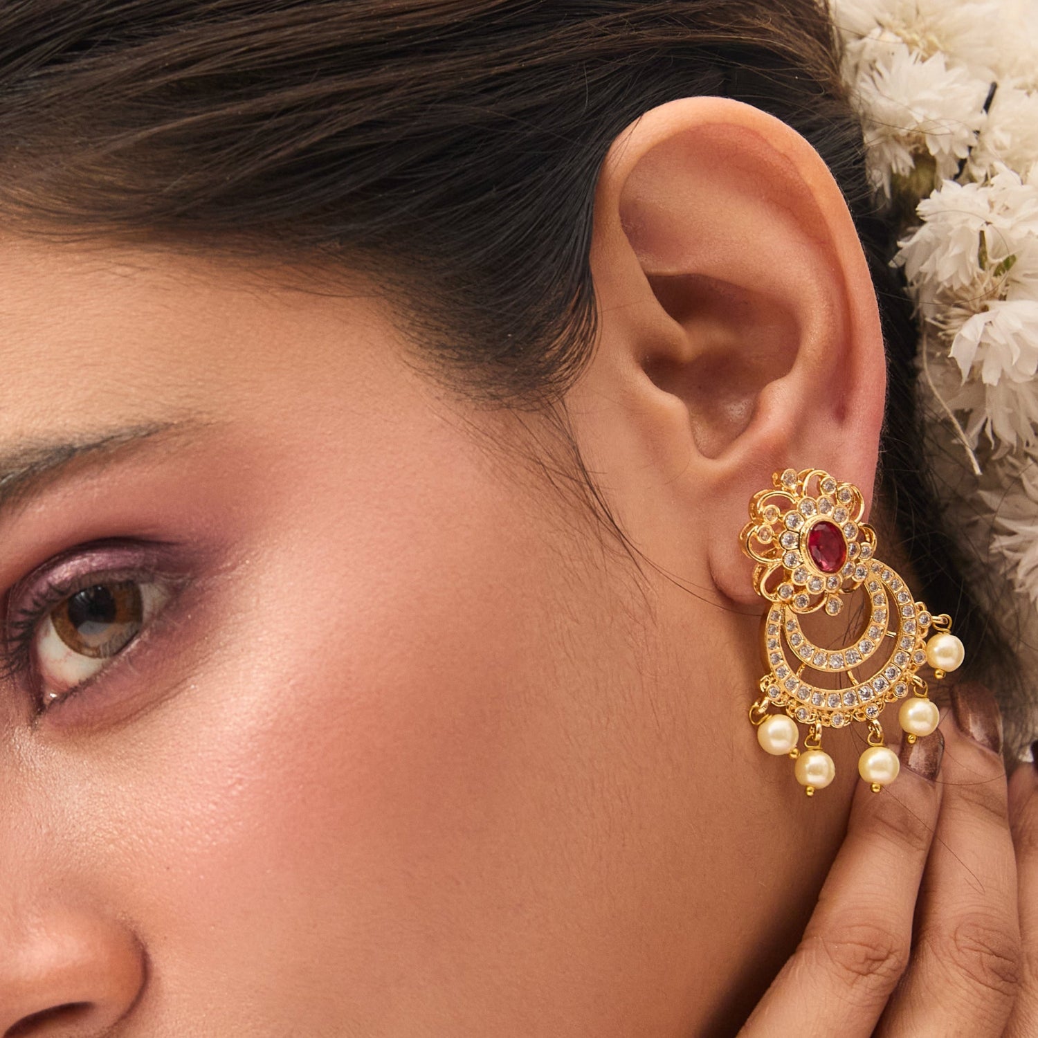 Roshini Nakshatra CZ Chandbali Earrings for Women - Elegant Cubic Zirconia Indian Bridal Jewelry - Perfect for Weddings, Parties & Special Occasions