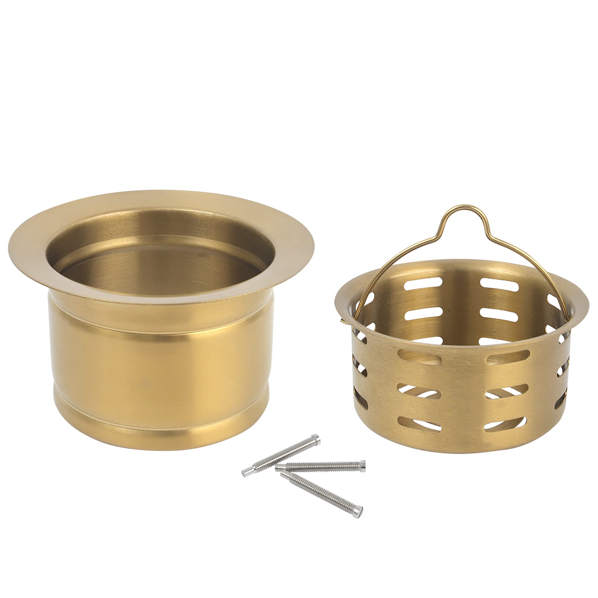 **LQS Extended Sink Flange with Deep Basket Strainer - 3-1/2 Inch Standard Sink Drain Hole Fit - Golden Deep Garbage Disposal Sink Flange for Kitchen Sink - Perfect for Clog Prevention & Easy Cleaning**