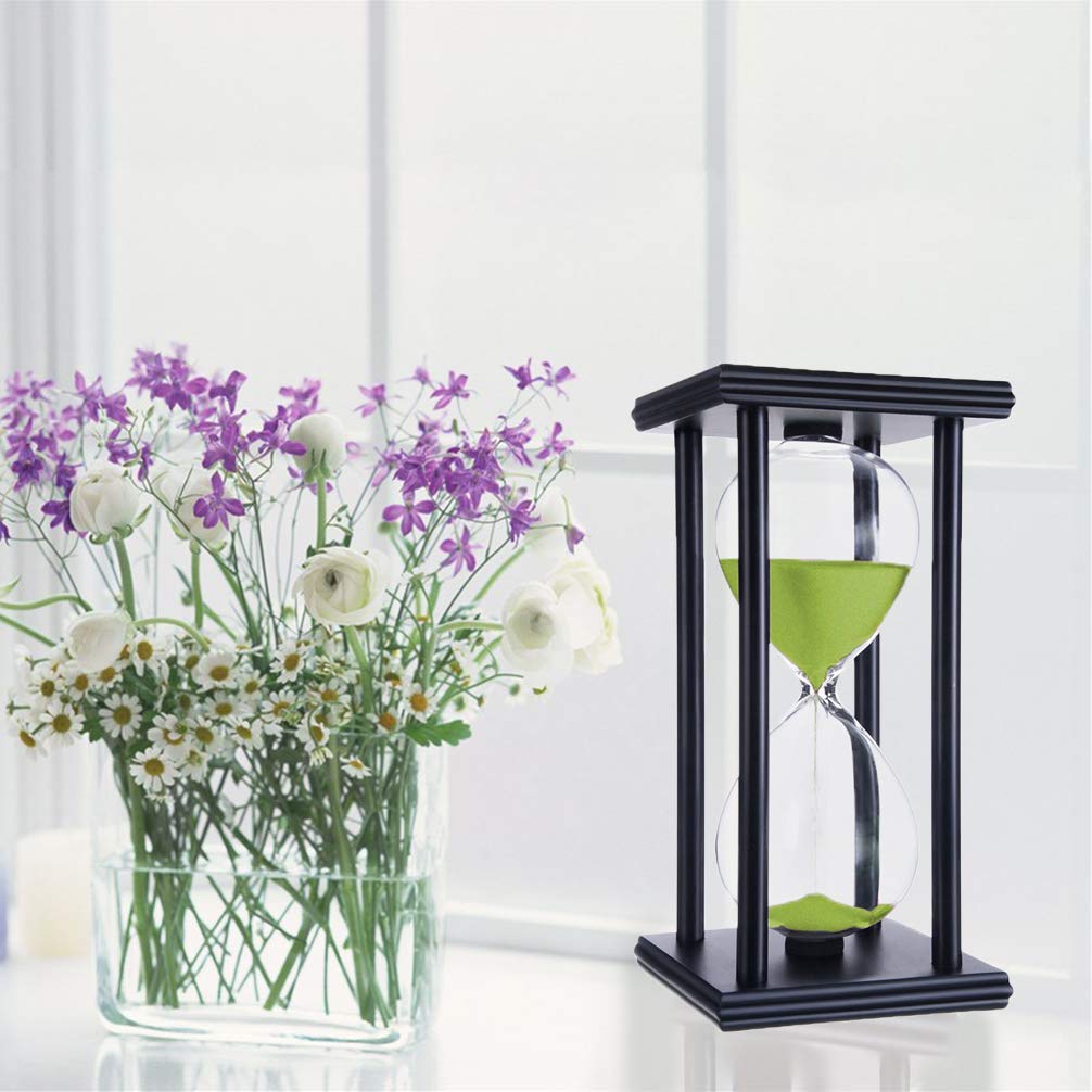 30 Minute Wooden Sand Timer Hourglass - Green Sandglass for Home, Office Desk & Living Room Decor | Perfect for Games, Classroom, Coffee Table & Meditation Timer