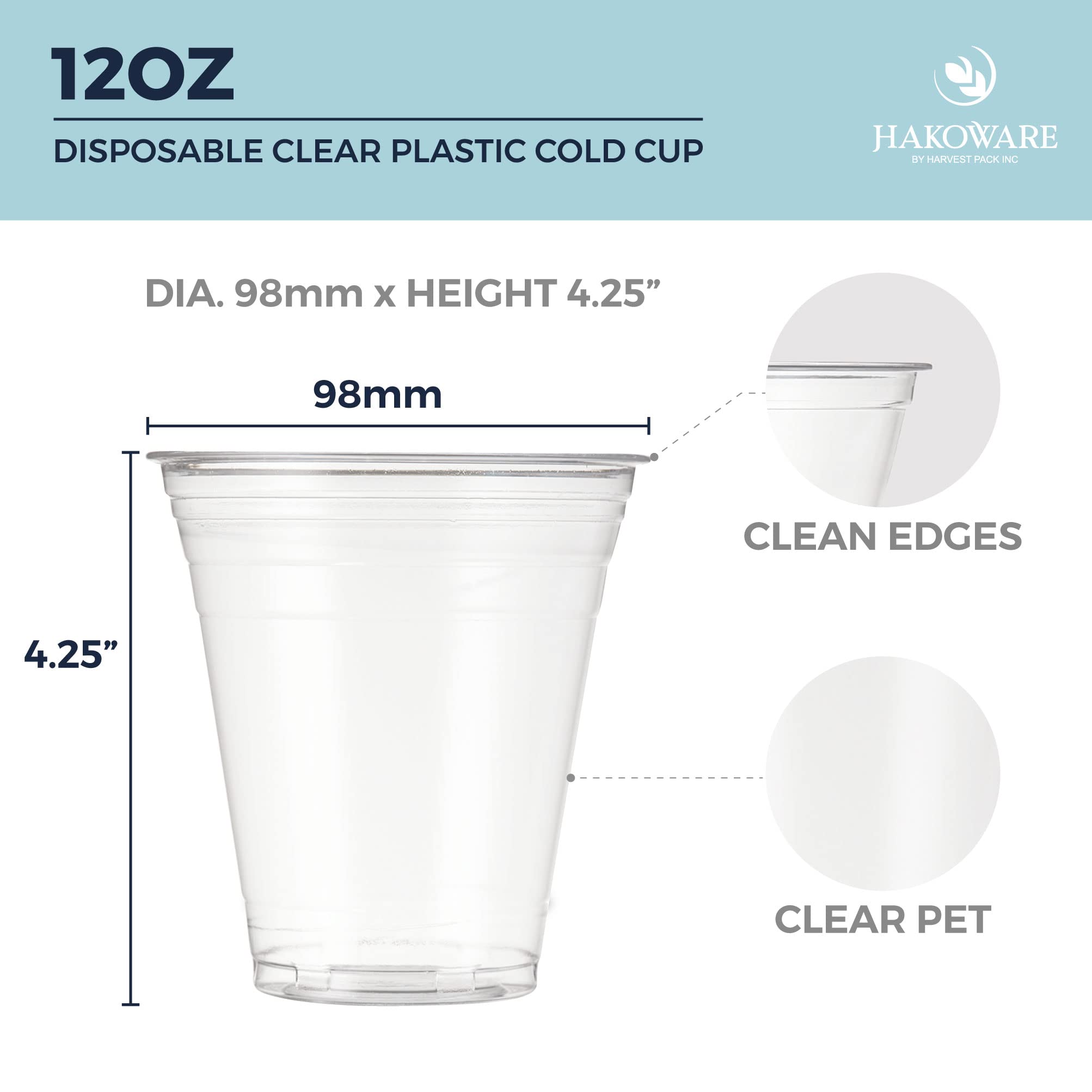 1000 Pack HAKOWARE 12 oz Clear Disposable Plastic Cups - PET Cold Drink Cups for Iced Coffee, Cocktails, Smoothies & Cold Beverages - Perfect for Weddings, Parties, Restaurants & Home Use