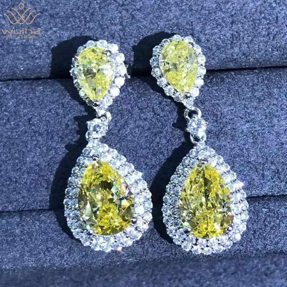 925 Sterling Silver Pear 3EX 3CT VVS Yellow Created Moissanite Drop Earrings - Customizable Wedding & Engagement Fine Jewelry for Brides, Anniversary Gifts & Special Occasions