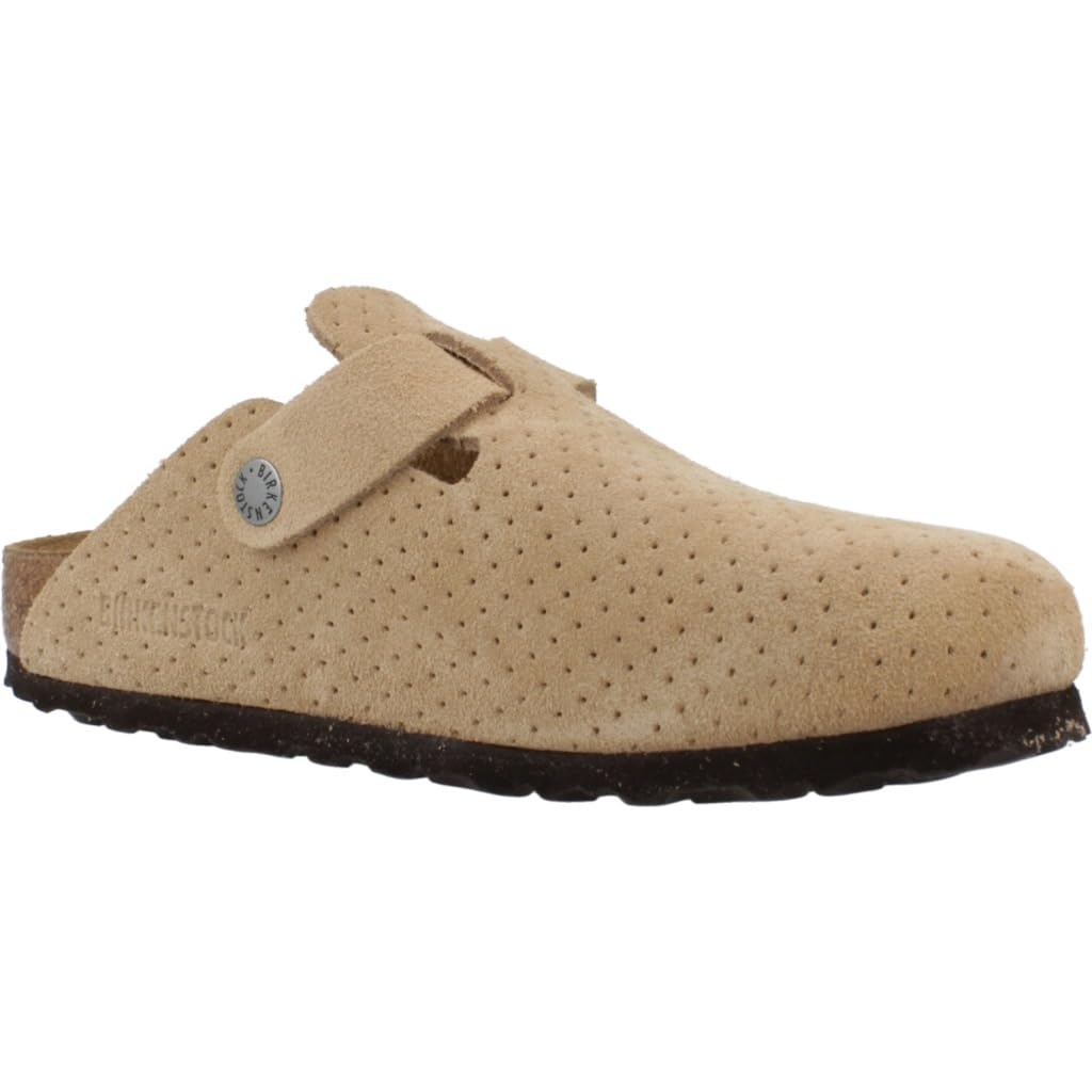Birkenstock Boston Soft Footbed Clogs for Women - Suede Embossed Dots in Beige | Comfortable House Shoes for Relaxing at Home & Casual Outings