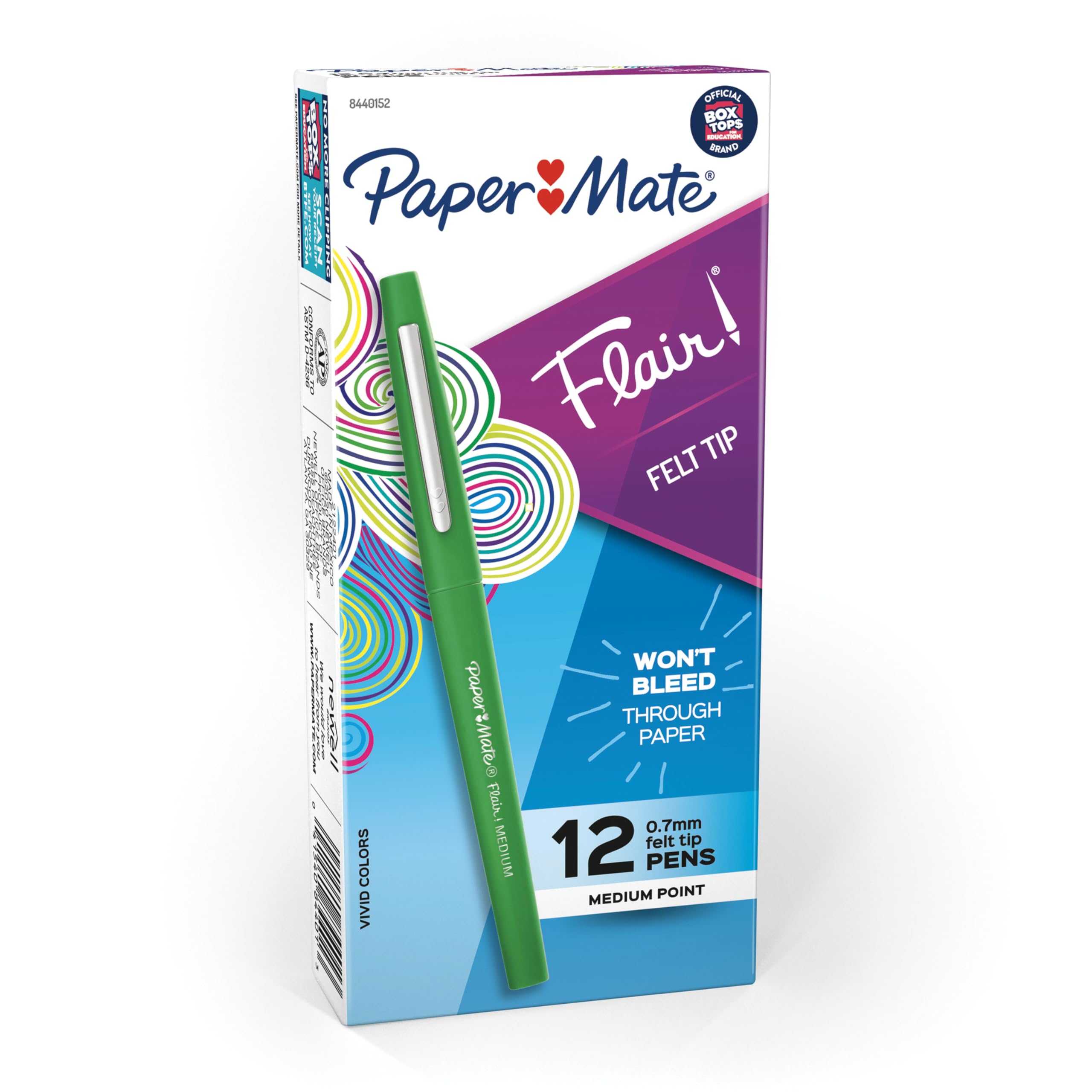 Paper Mate Flair Point-Guard Porous Point Pens - 12 Pack of Green Marker Pens (8440152) for Office, School, Note Taking & Creative Projects