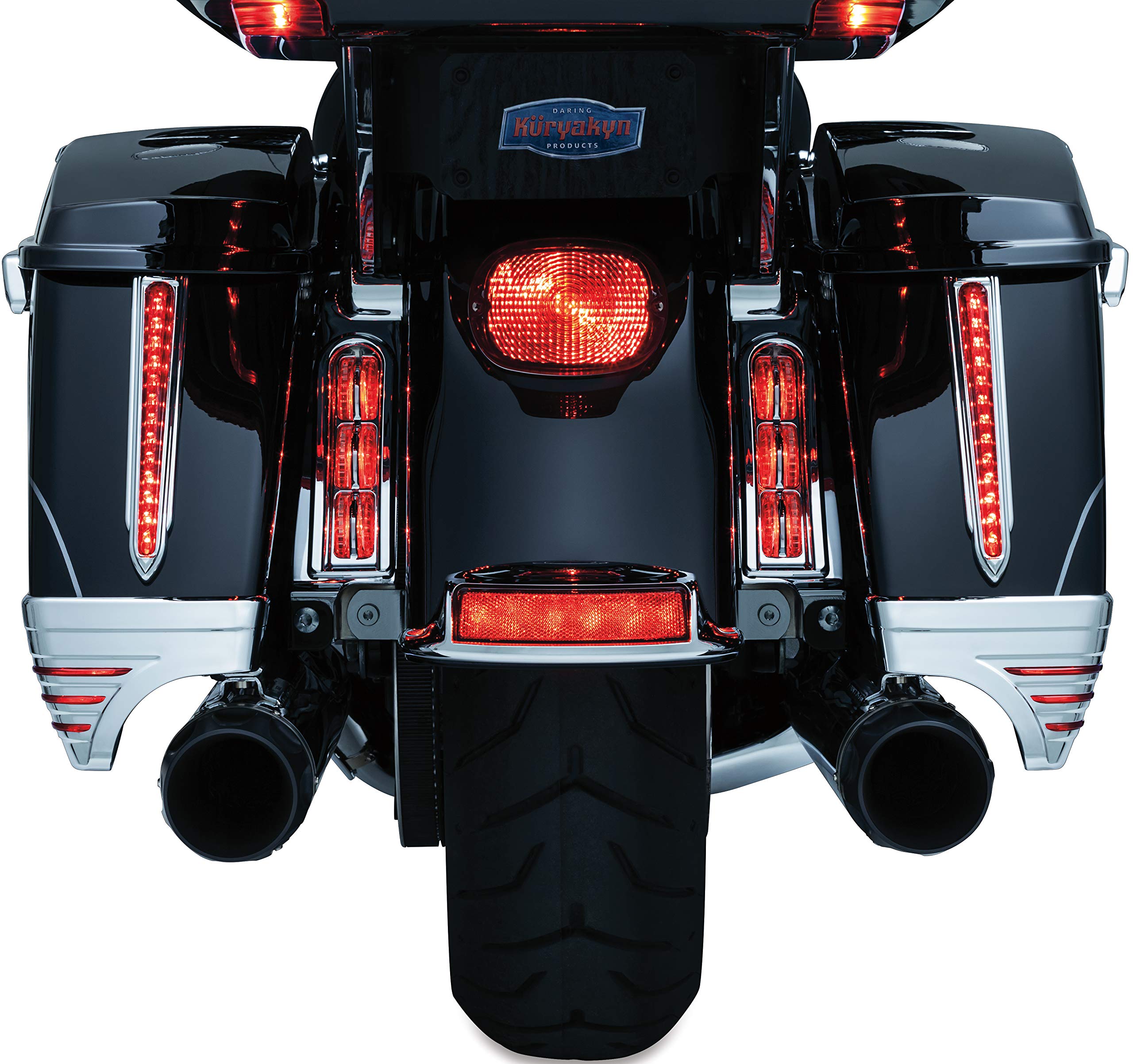 Kuryakyn 7292 LED Saddlebag Extension Lights with Red Lenses - Chrome Motorcycle Lighting Accessories for 2014-2019 Harley-Davidson Bikes (1 Pair) - Enhance Night Visibility & Custom Style for Cruiser Rides