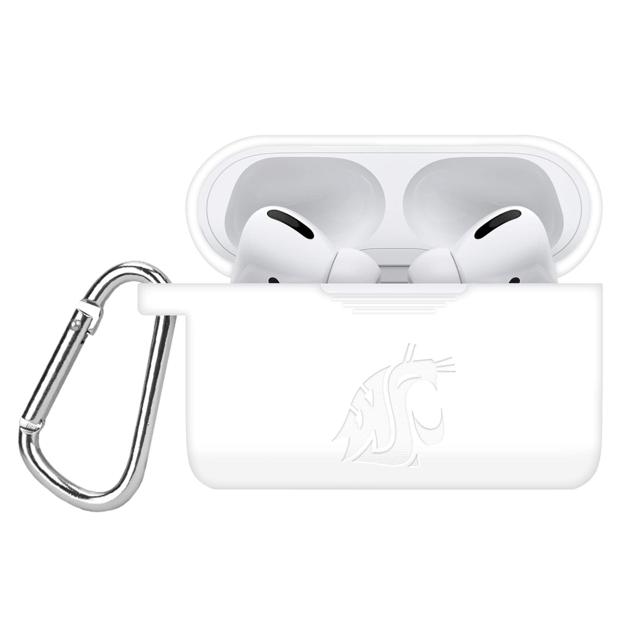 Washington State Cougars Engraved Silicone Case Cover for Apple AirPods Pro - Durable Protective Cover with Team Logo - Perfect for School, Sports, and Travel (White)